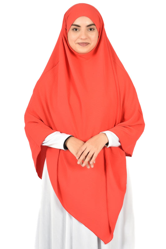Elegant Women’s Khimar – Coral Red, Soft Crepe Fabric