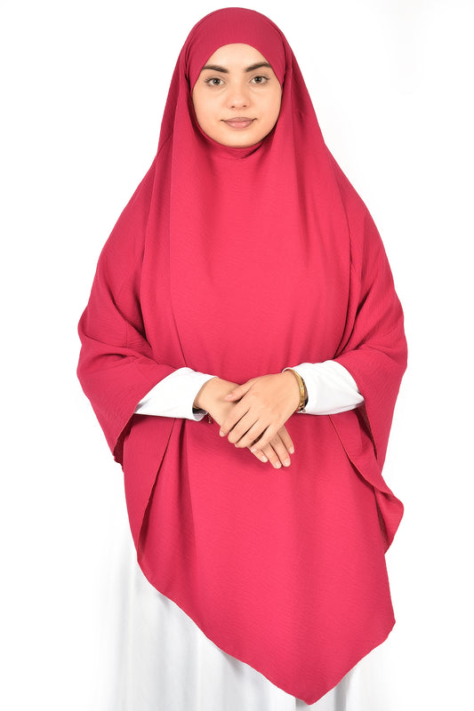 Elegant Women’s Khimar – Dark Fuchsia, Soft Crepe Fabric