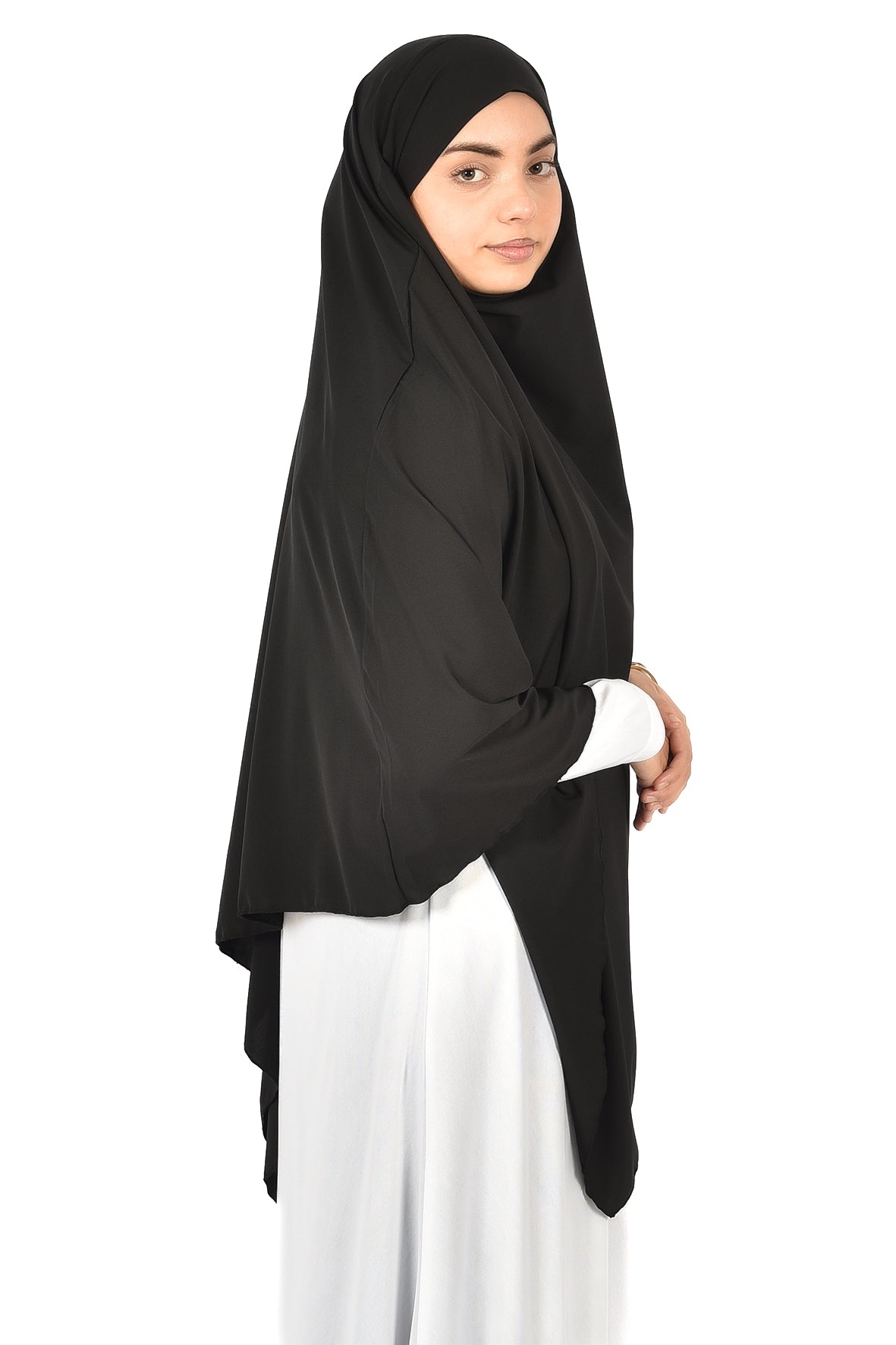 Elegant Women’s Khimar – Classic Black, Soft Crepe Fabric