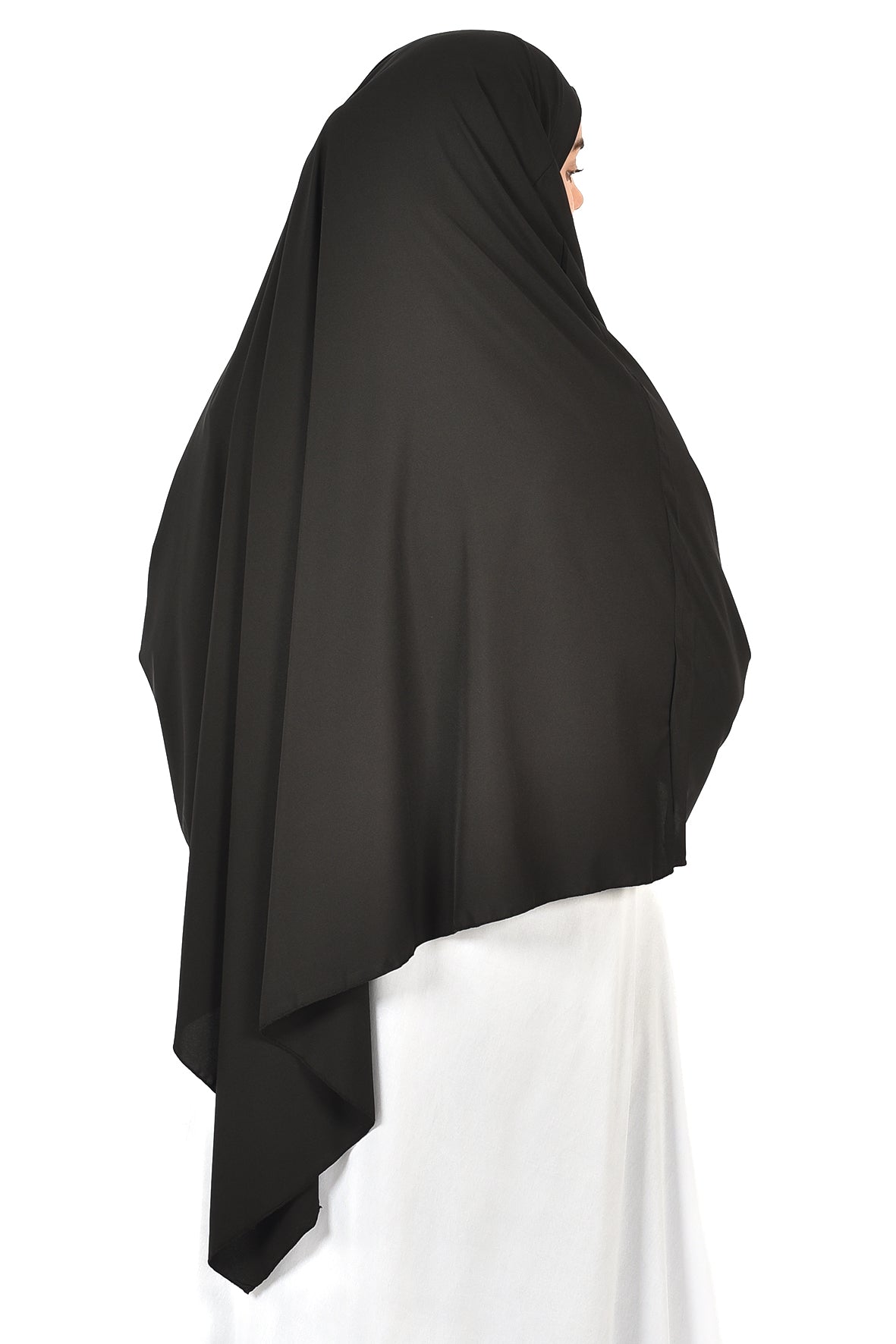 Elegant Women’s Khimar – Classic Black, Soft Crepe Fabric