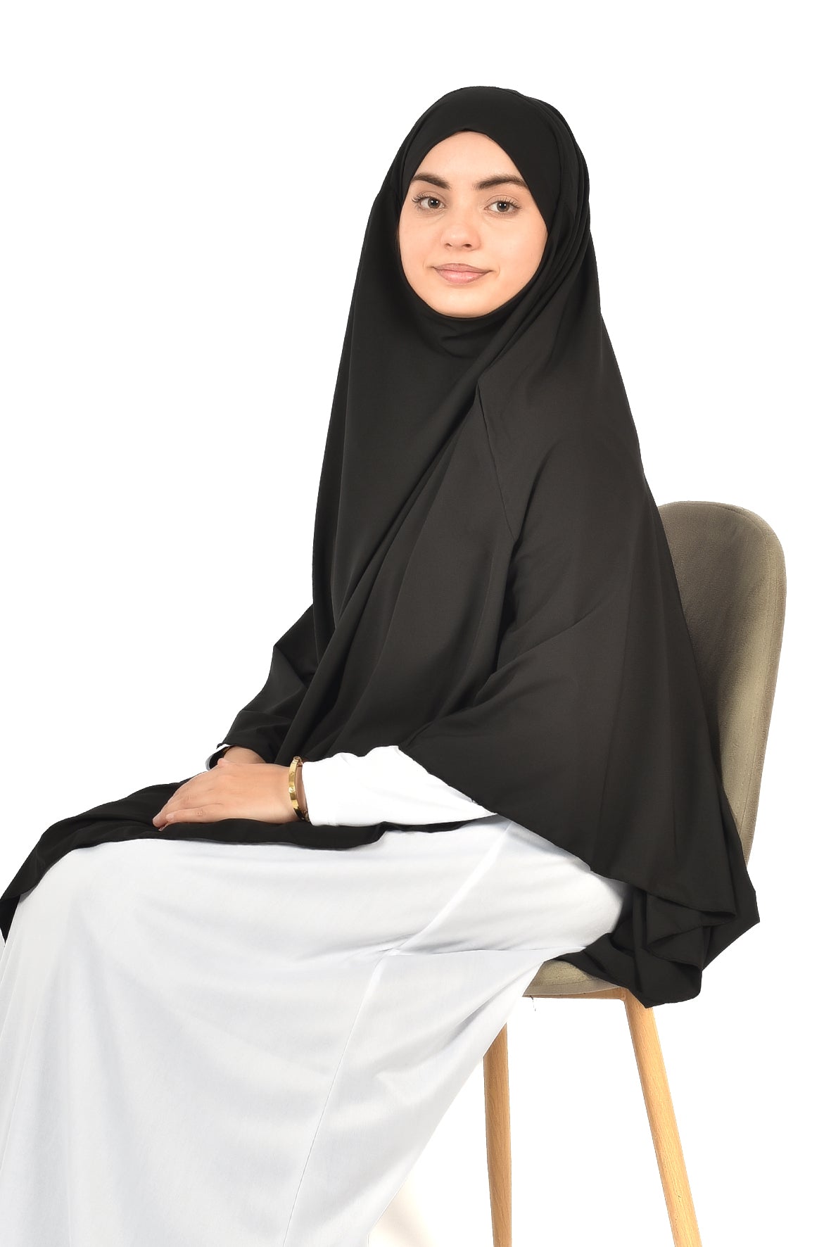 Elegant Women’s Khimar – Classic Black, Soft Crepe Fabric