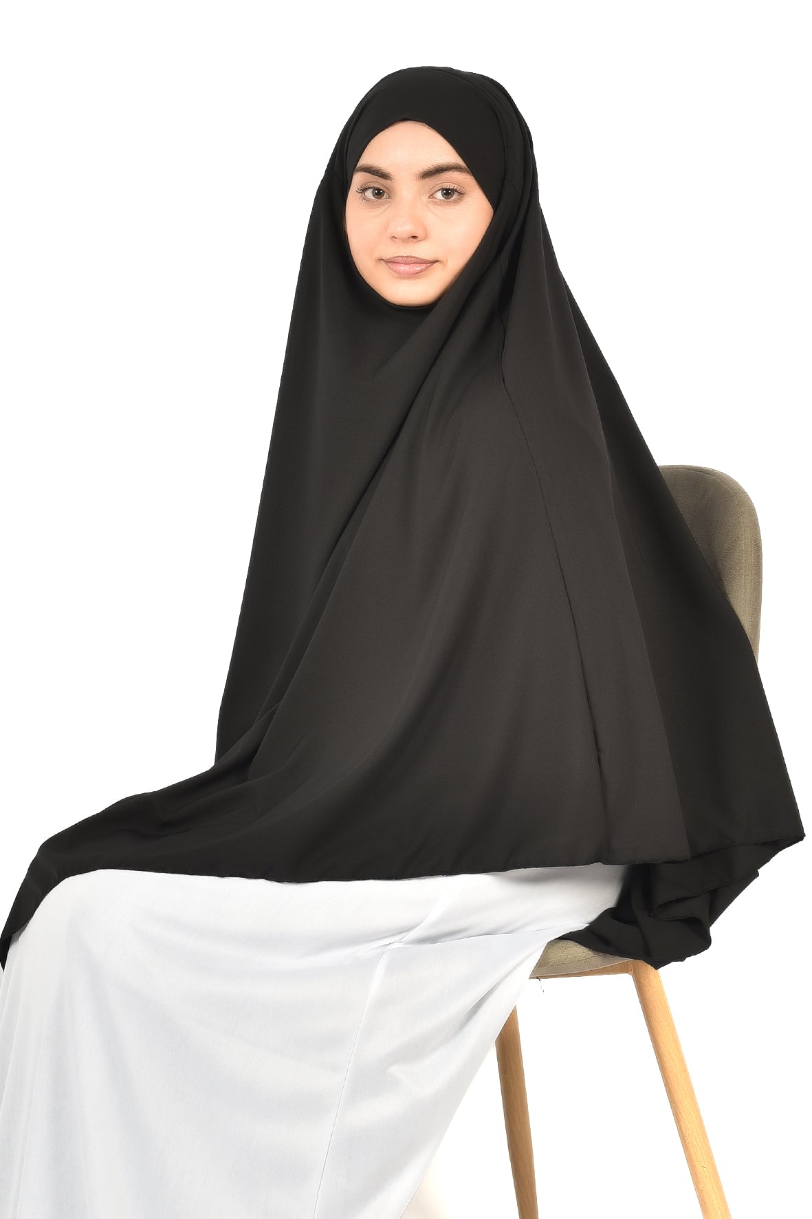 Elegant Women’s Khimar – Classic Black, Soft Crepe Fabric