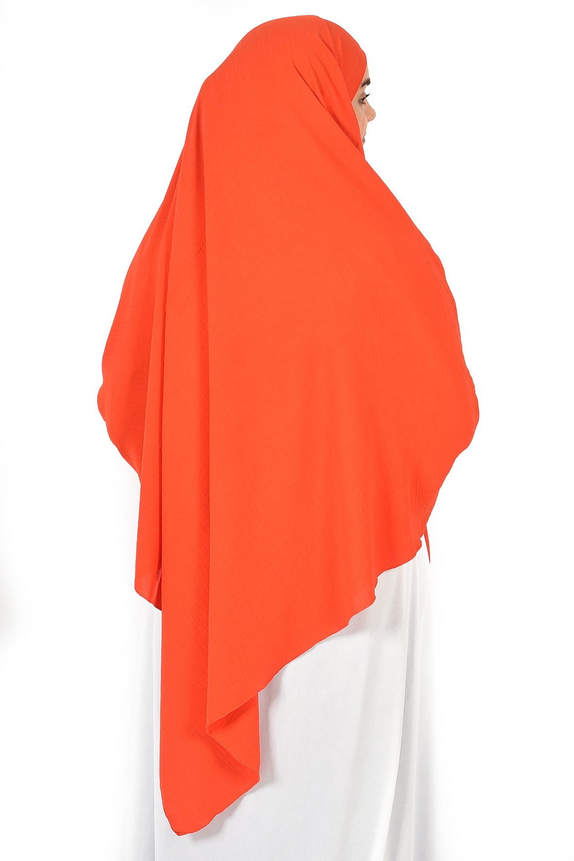Elegant Women’s Khimar – Bright Orange, Lightweight Crepe Fabric