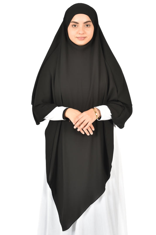 Elegant Women’s Khimar – Black, Soft Crepe Fabric