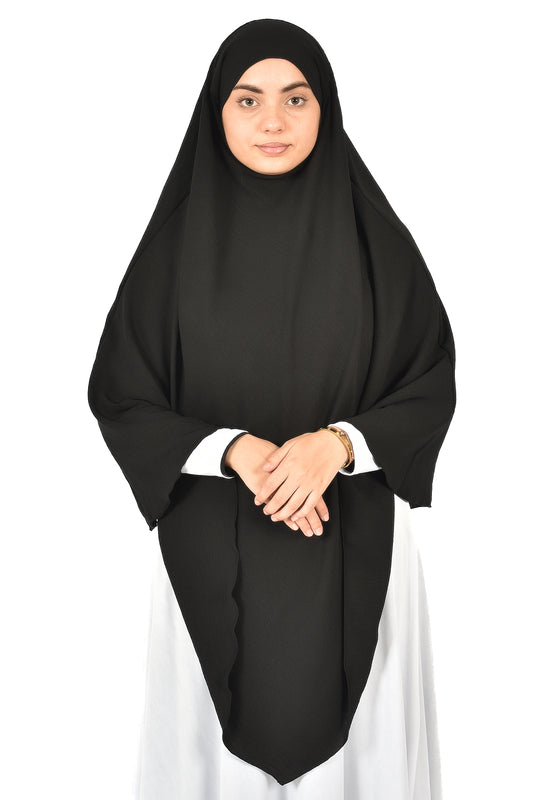 Elegant Women’s Khimar – Black, Soft Crepe Fabric