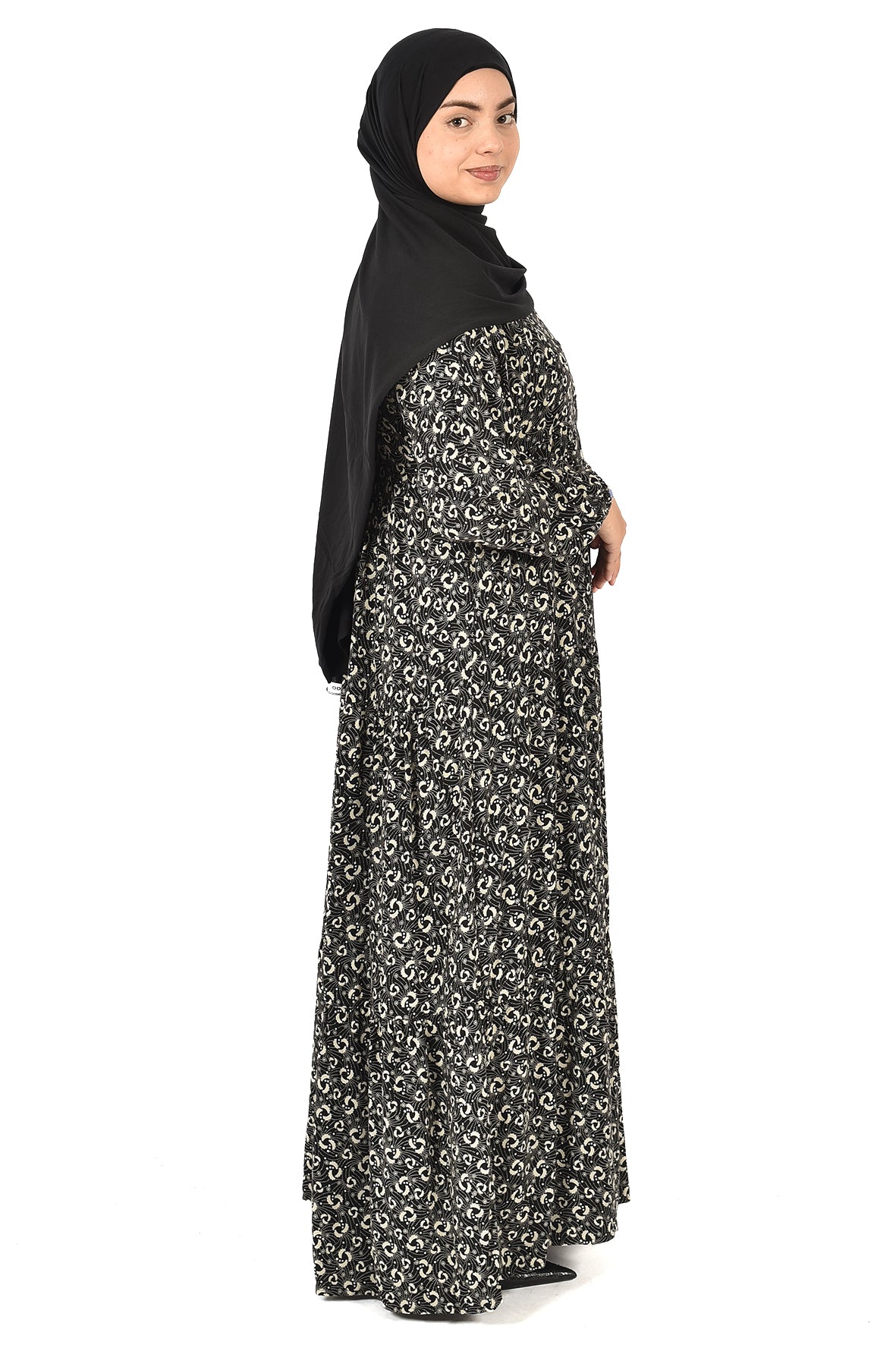 Printed Black Abaya with Elegant Loose Fit Design