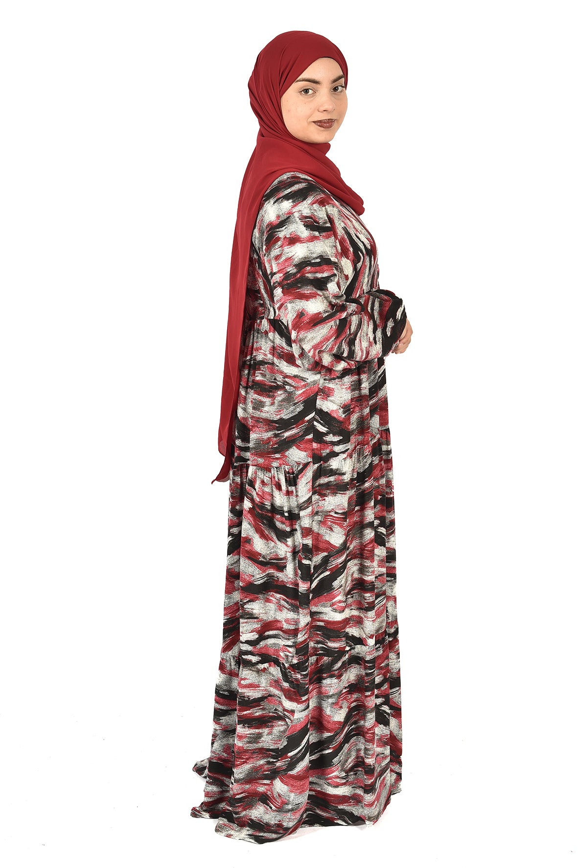 Red Abaya with Bold Modern Prints( guz dress )