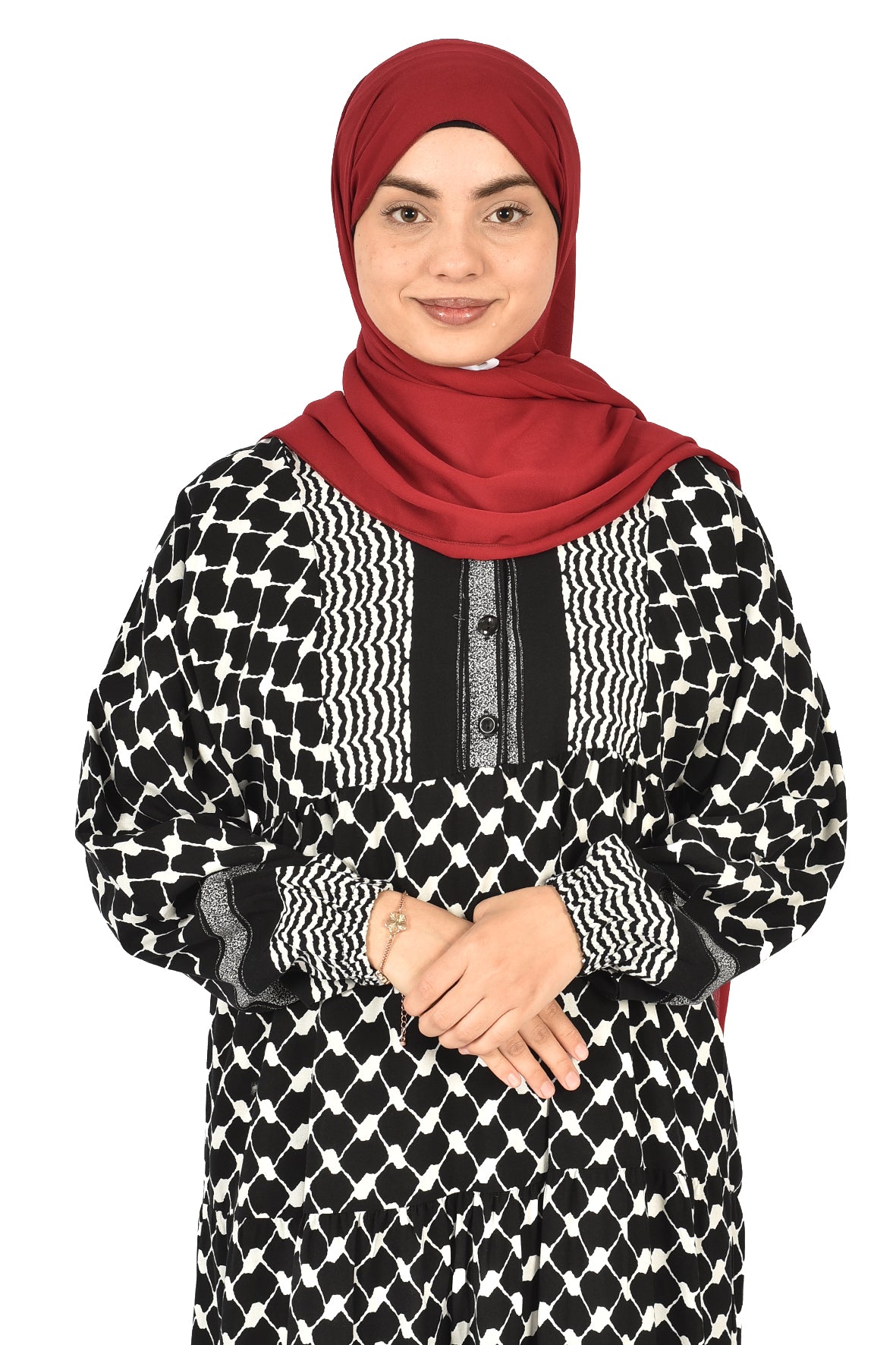 Palestinian Keffiyeh Print Dress – Elegant Heritage-Inspired Modest Wear( guz dress )