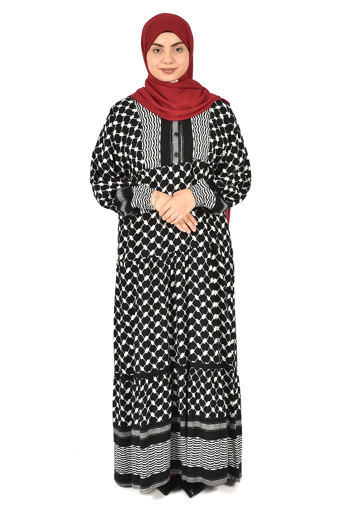 Palestinian Keffiyeh Print Dress – Elegant Heritage-Inspired Modest Wear( guz dress )