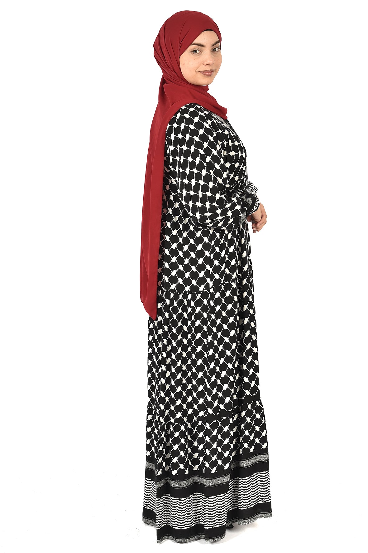 Palestinian Keffiyeh Print Dress – Elegant Heritage-Inspired Modest Wear( guz dress )