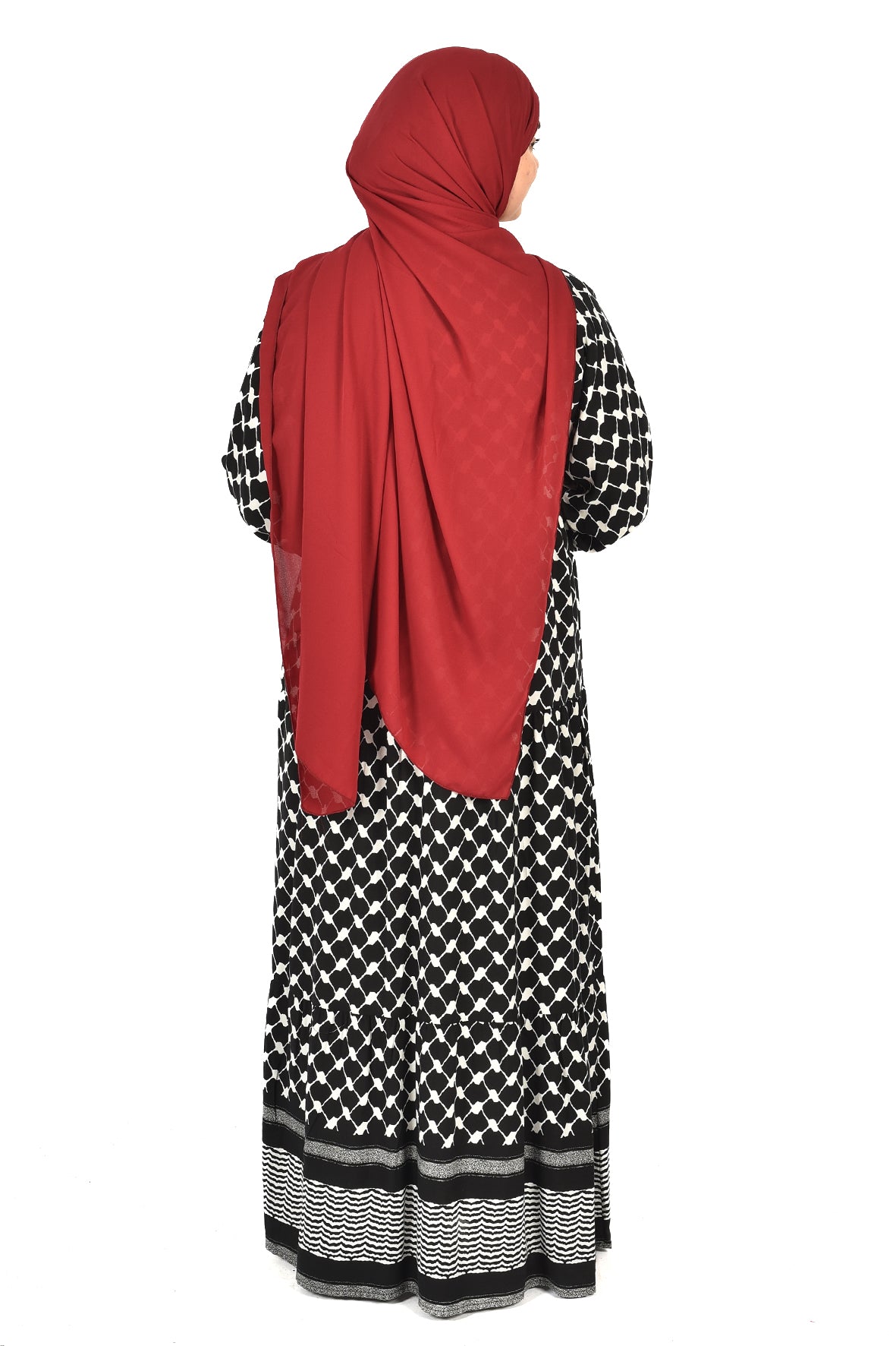 Palestinian Keffiyeh Print Dress – Elegant Heritage-Inspired Modest Wear( guz dress )