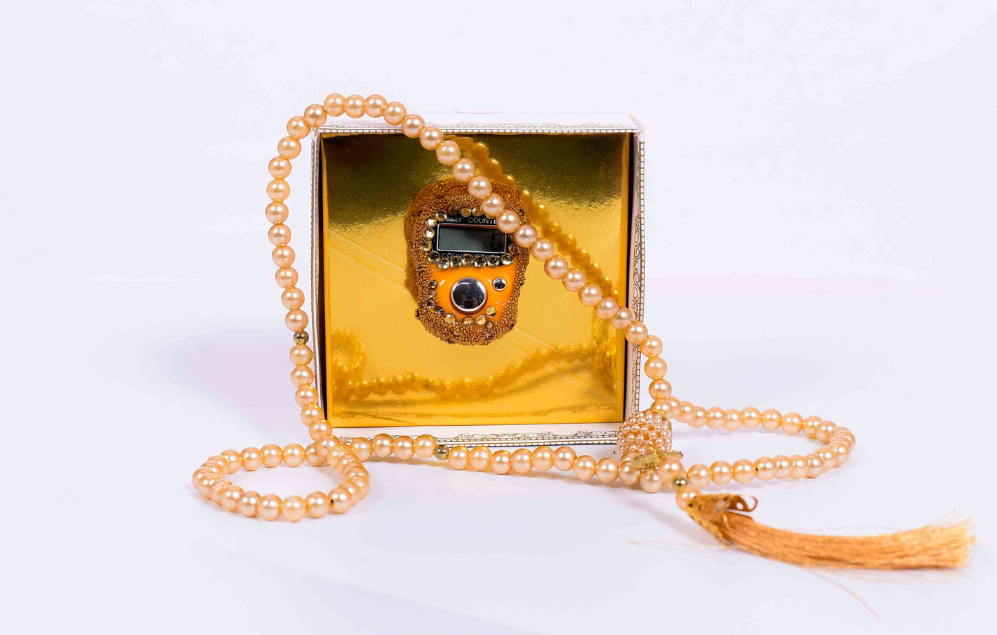 99 Bead Crystal Prayer Beads + Fancy Digital Smart Zikr Counter Gift Set