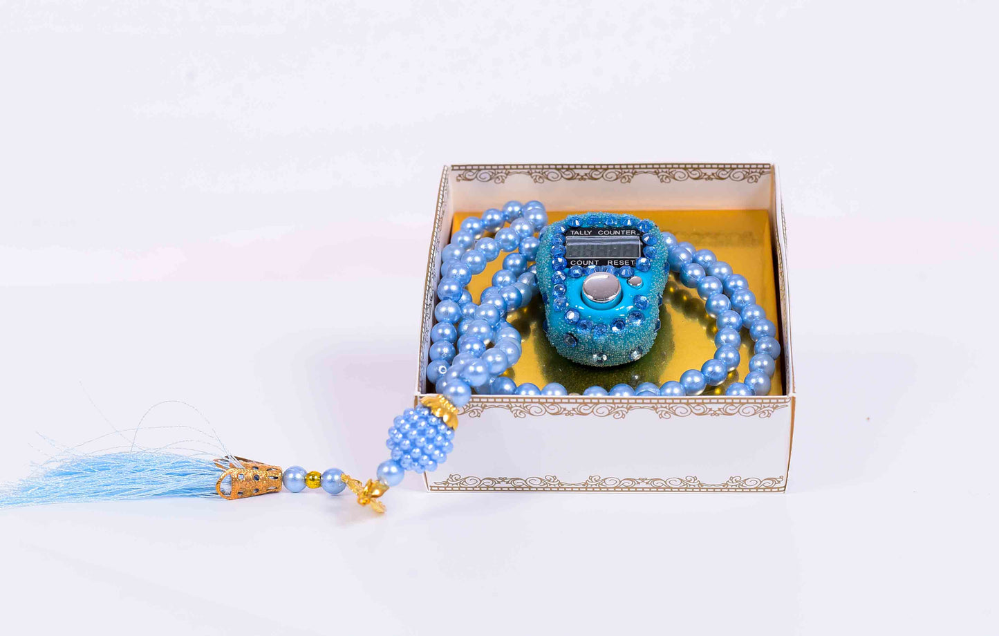 99 Bead Crystal Prayer Beads + Fancy Digital Smart Zikr Counter Gift Set