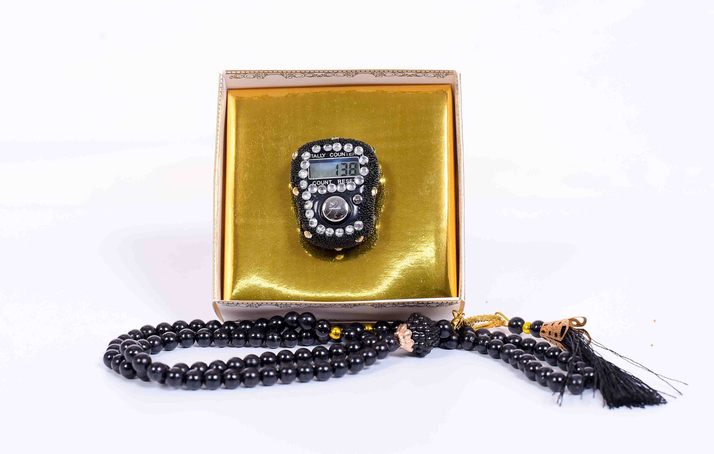 99 Bead Crystal Prayer Beads + Fancy Digital Smart Zikr Counter Gift Set