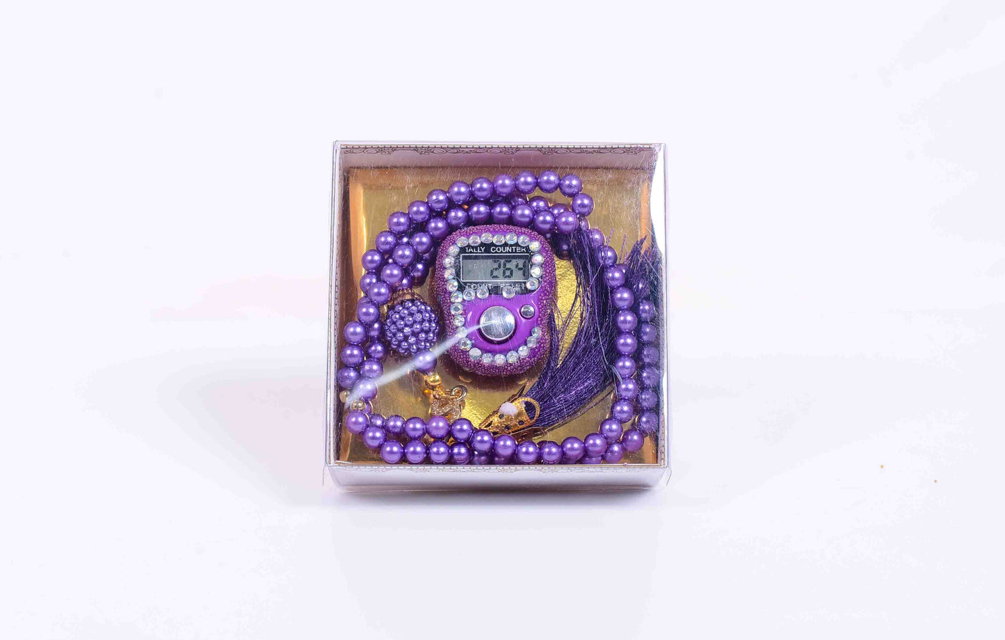 99 Bead Crystal Prayer Beads + Fancy Digital Smart Zikr Counter Gift Set