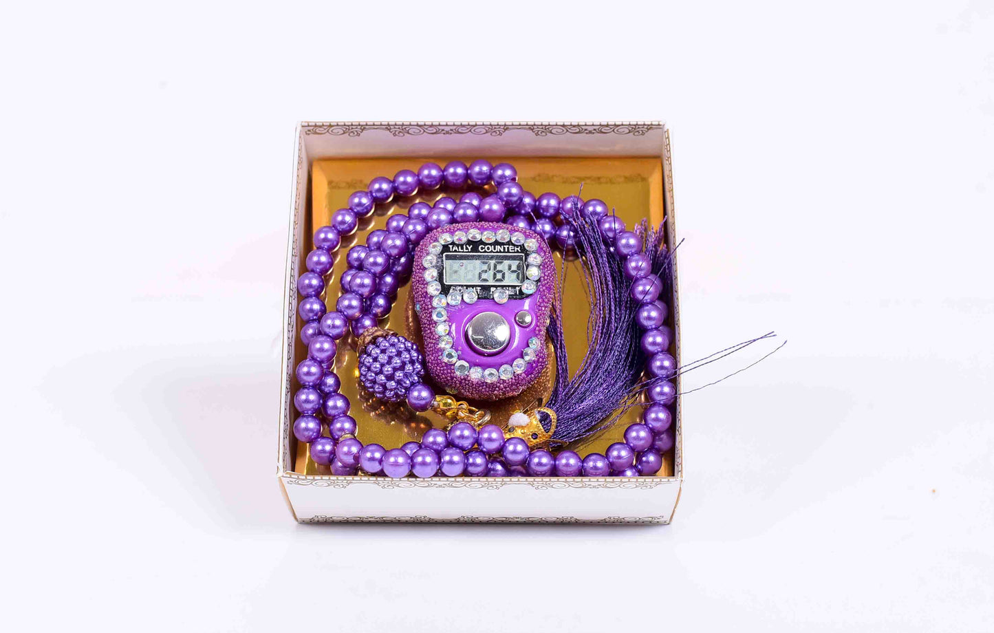 99 Bead Crystal Prayer Beads + Fancy Digital Smart Zikr Counter Gift Set