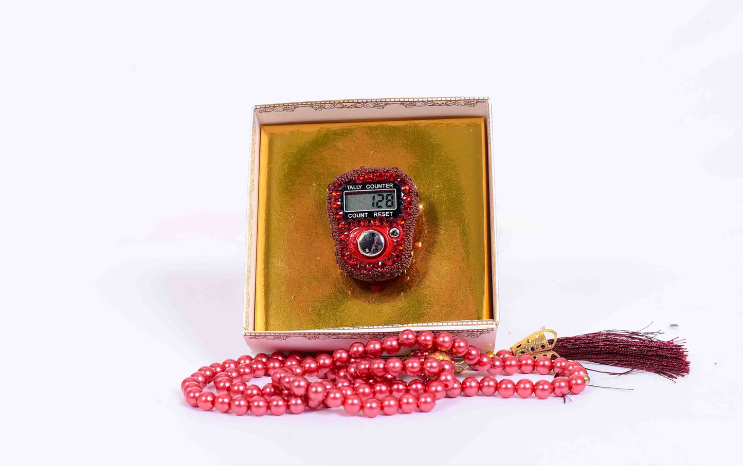 99 Bead Crystal Prayer Beads + Fancy Digital Smart Zikr Counter Gift Set