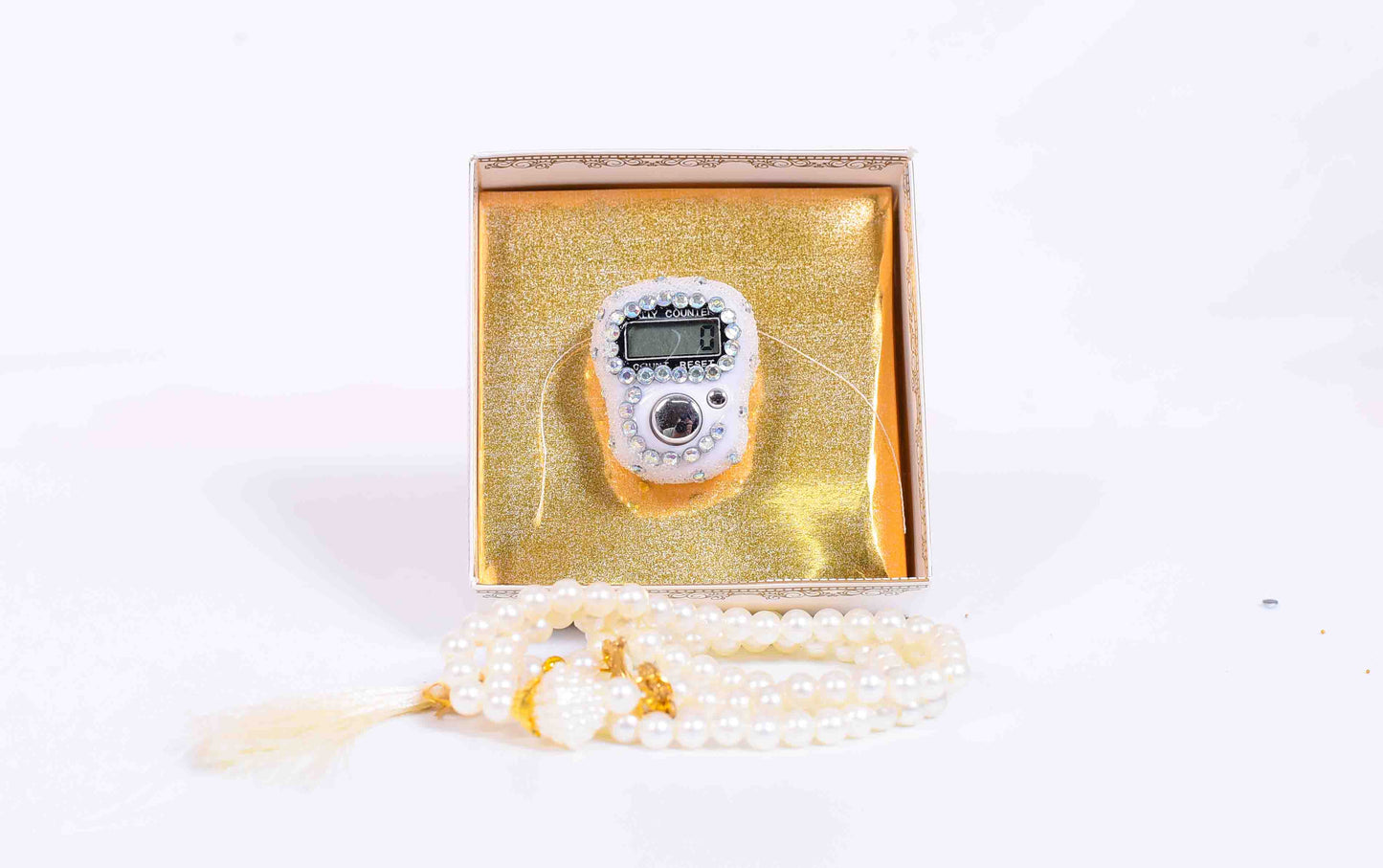 99 Bead Crystal Prayer Beads + Fancy Digital Smart Zikr Counter Gift Set
