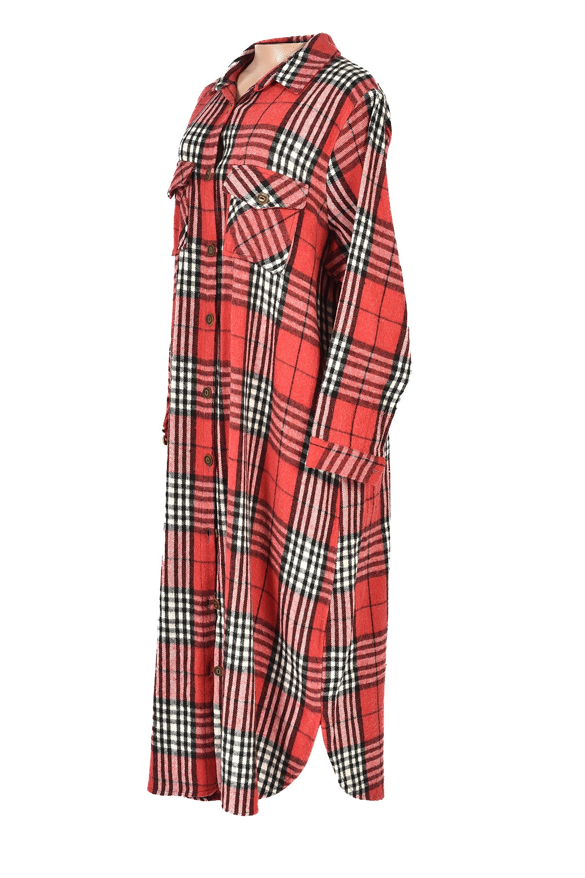 3/4 length checked winter dress - red