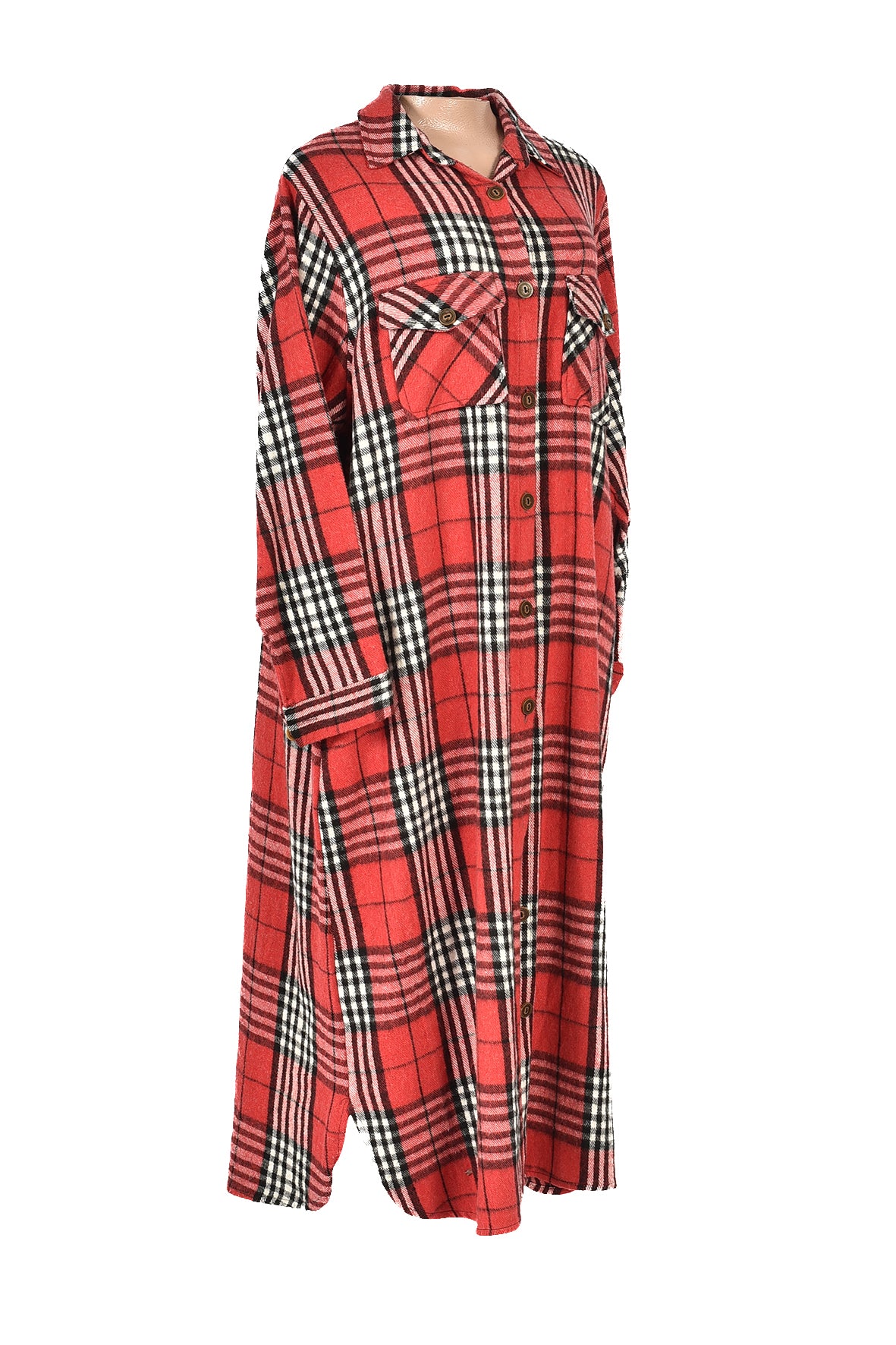 3/4 length checked winter dress - red