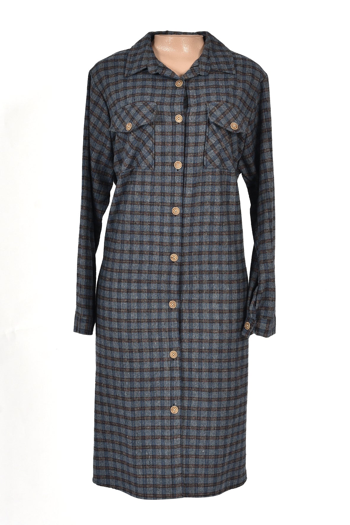 3/4 length checked winter over dress -navy