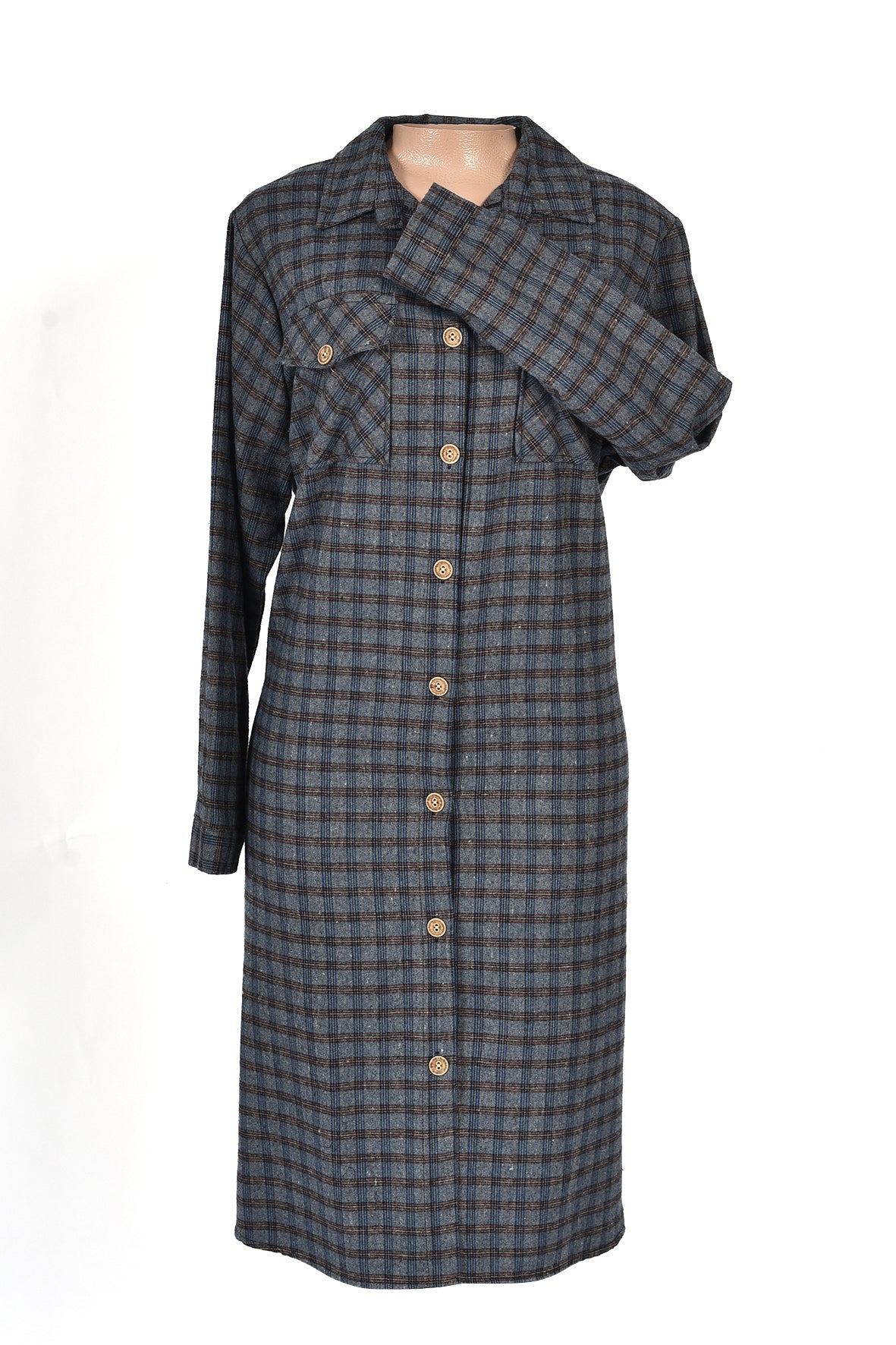 3/4 length checked winter over dress -navy