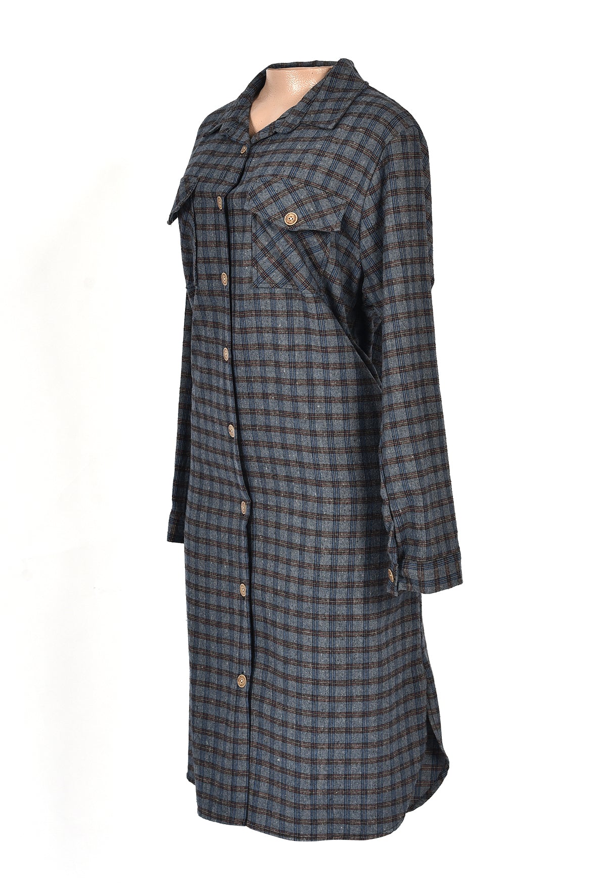 3/4 length checked winter over dress -navy
