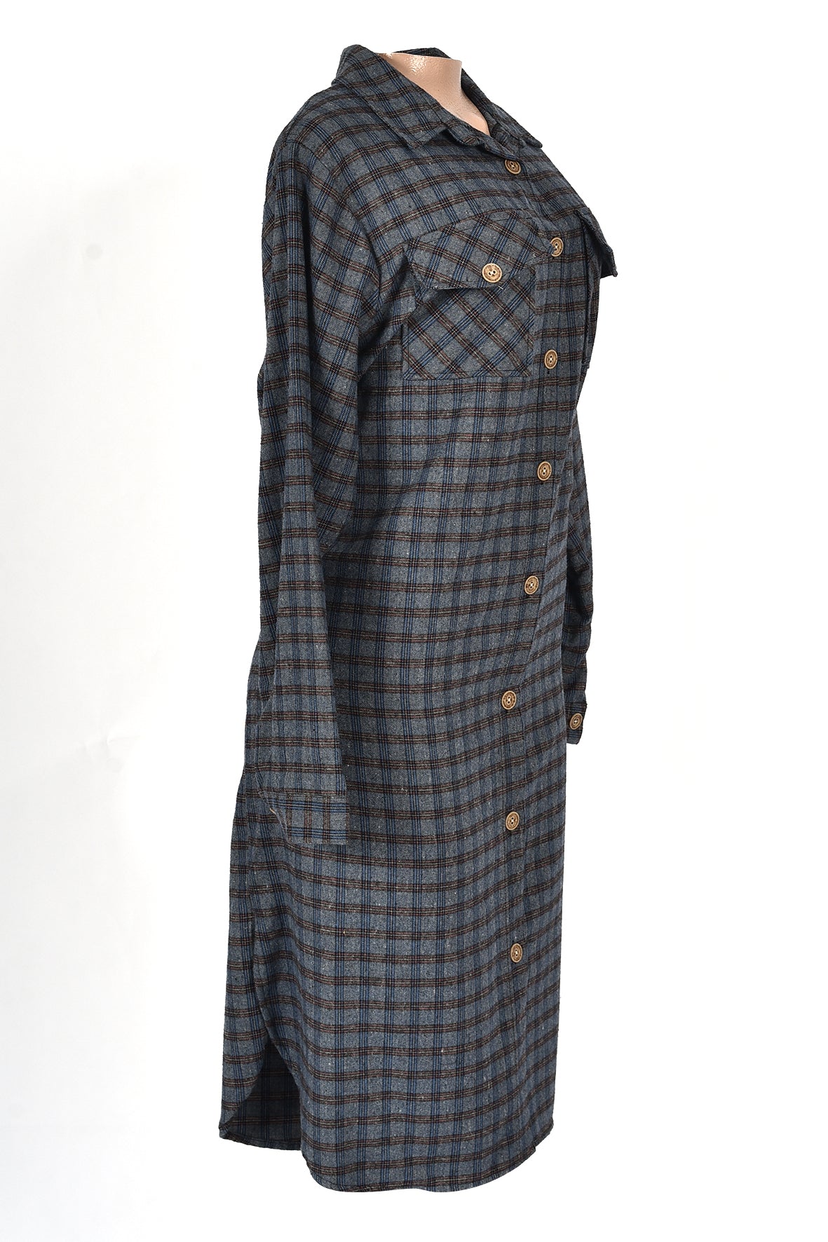 3/4 length checked winter over dress -navy