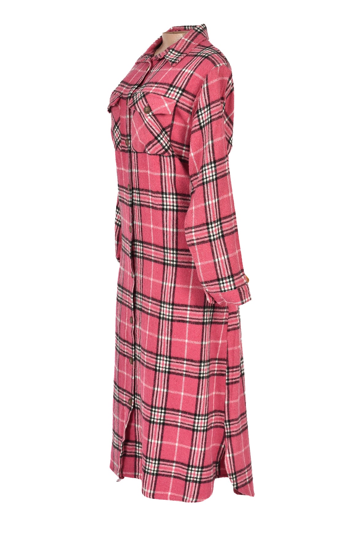 3/4 length checked winter dress -pink