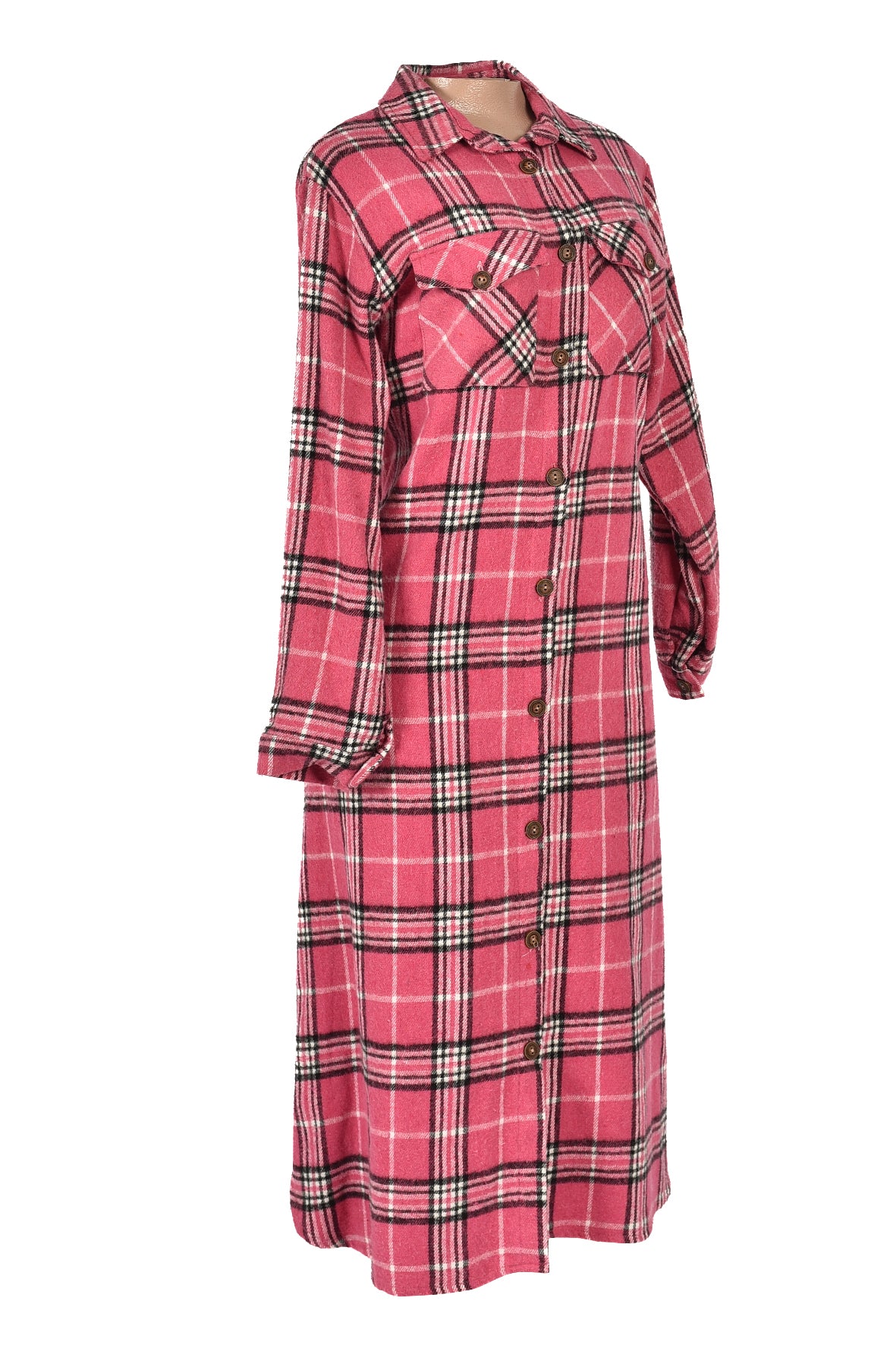 3/4 length checked winter dress -pink