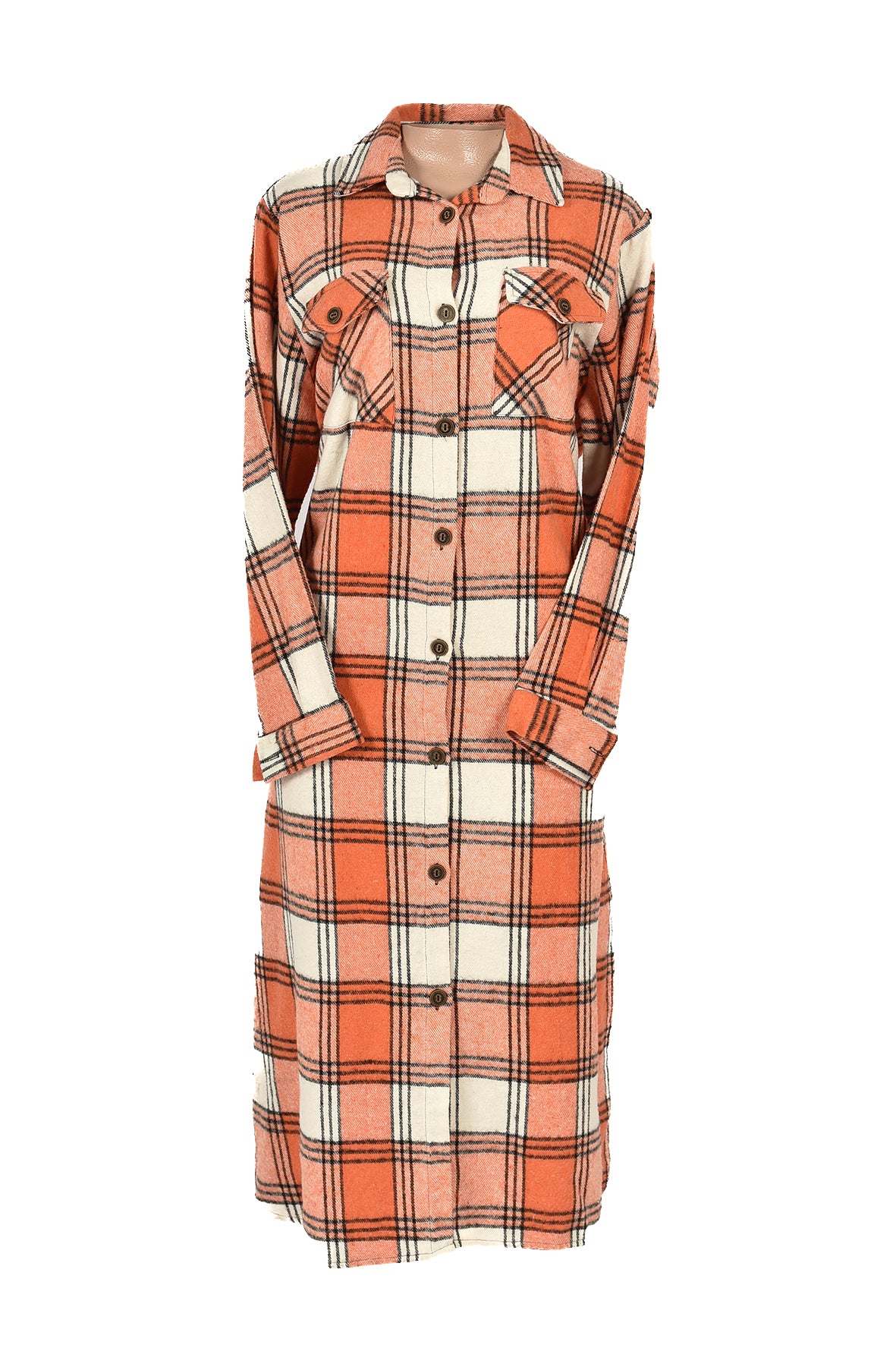3/4 length checked winter dress -orange