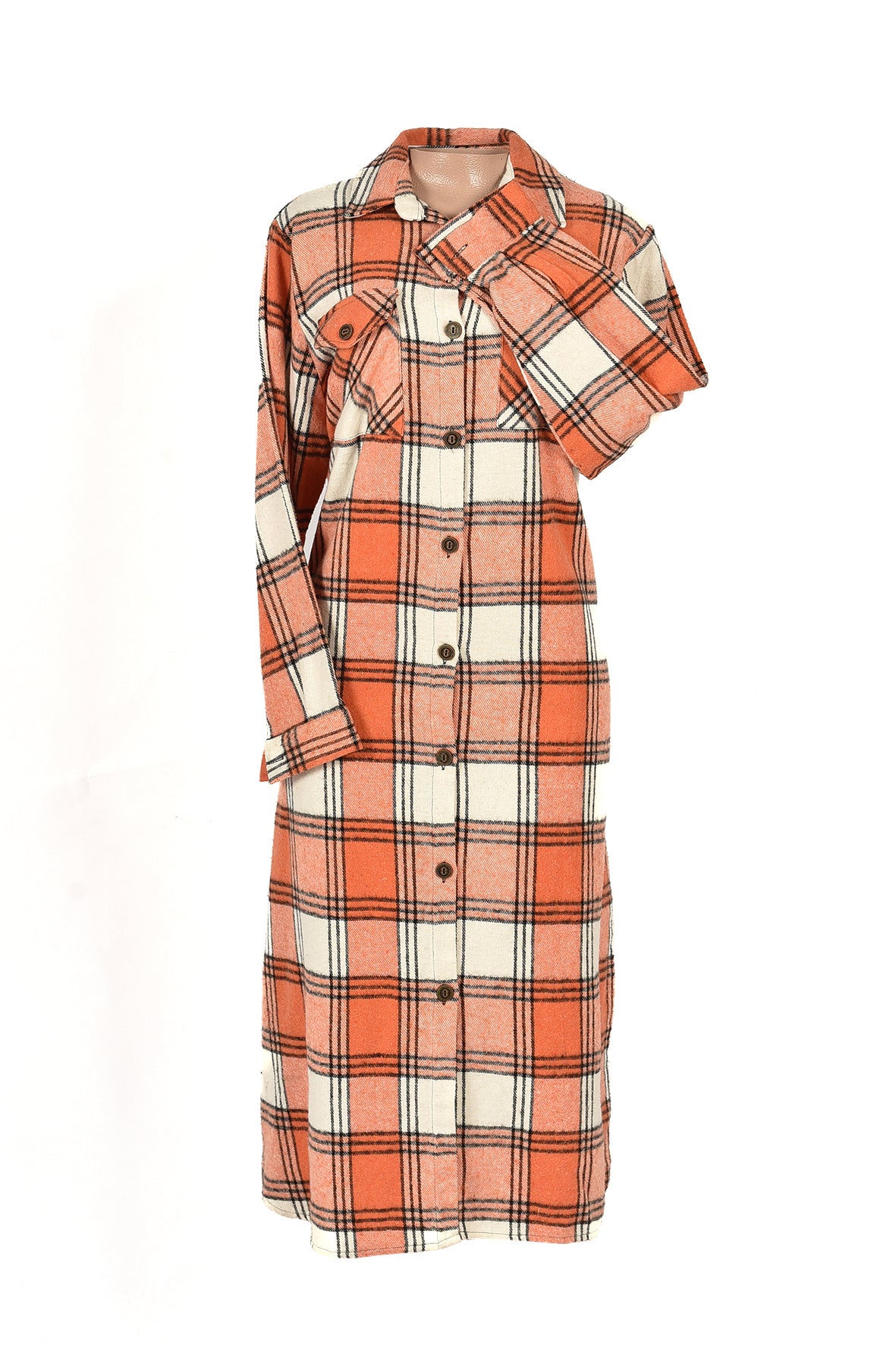 3/4 length checked winter dress -orange