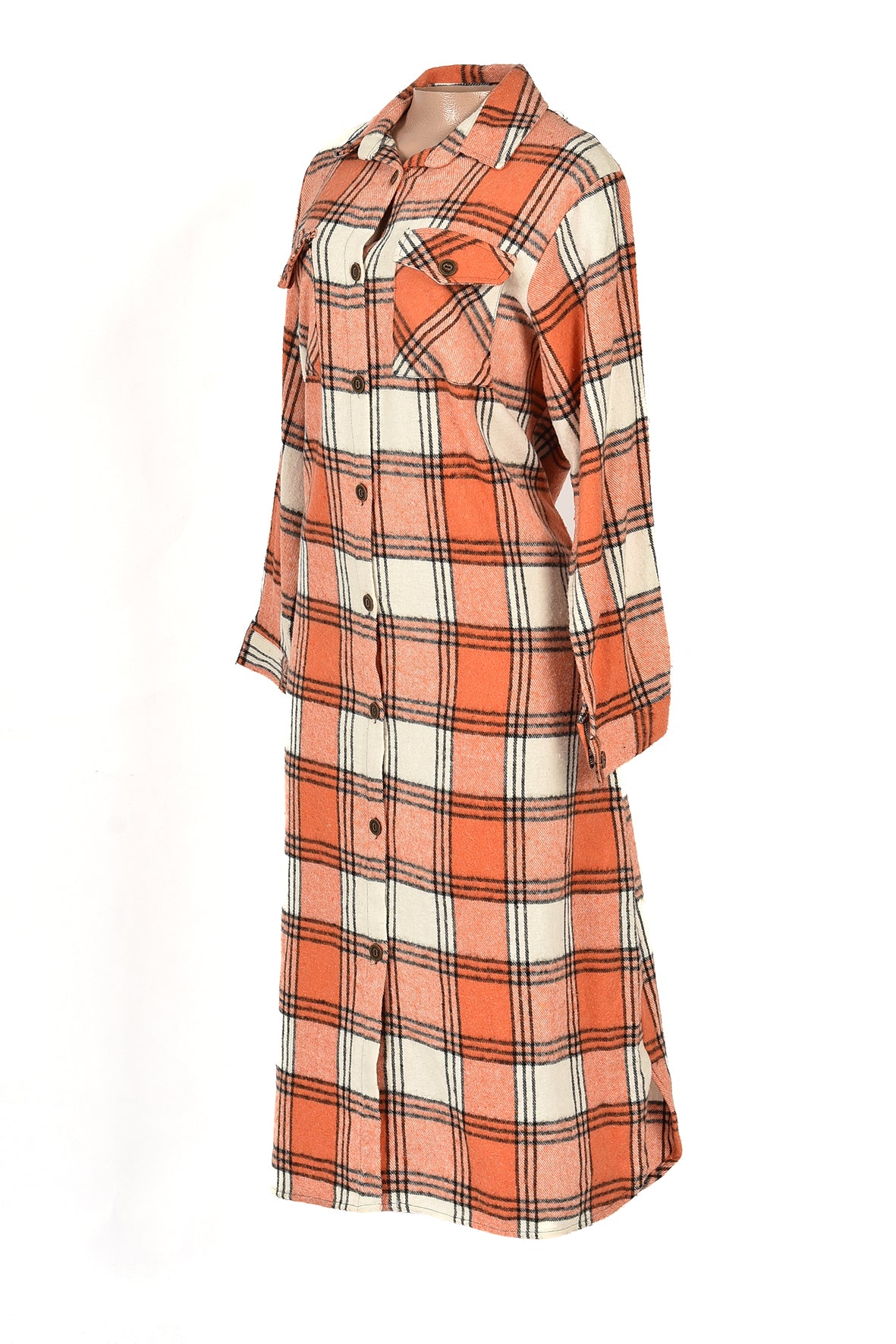3/4 length checked winter dress -orange