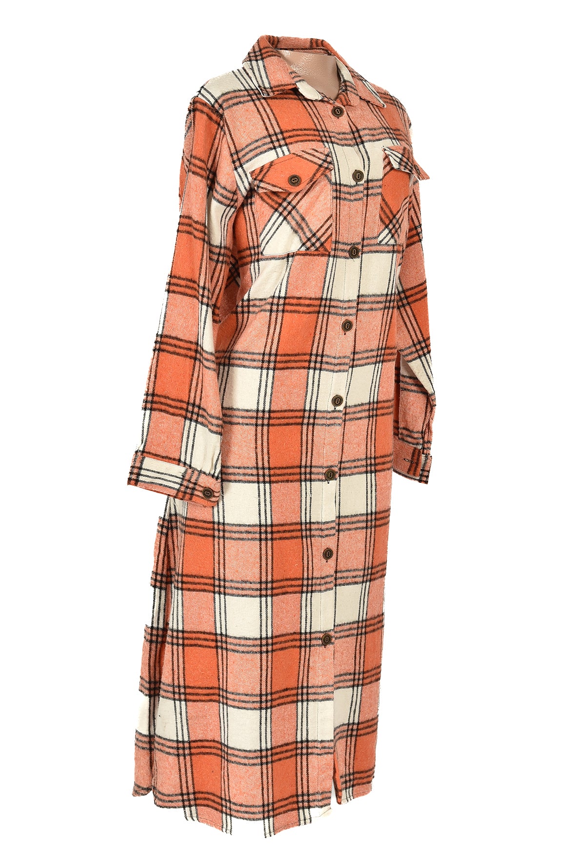 3/4 length checked winter dress -orange