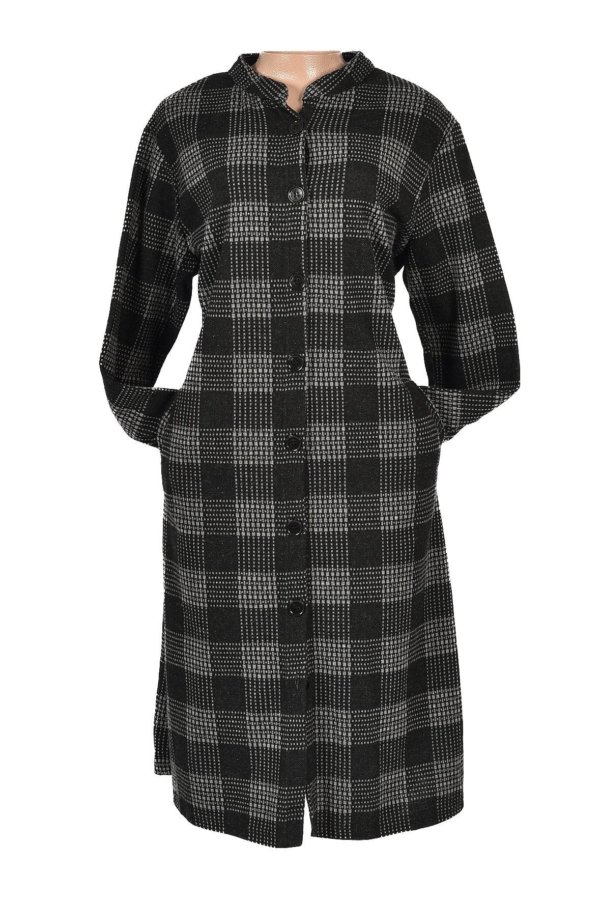 3/4 length checked winter dress - blak
