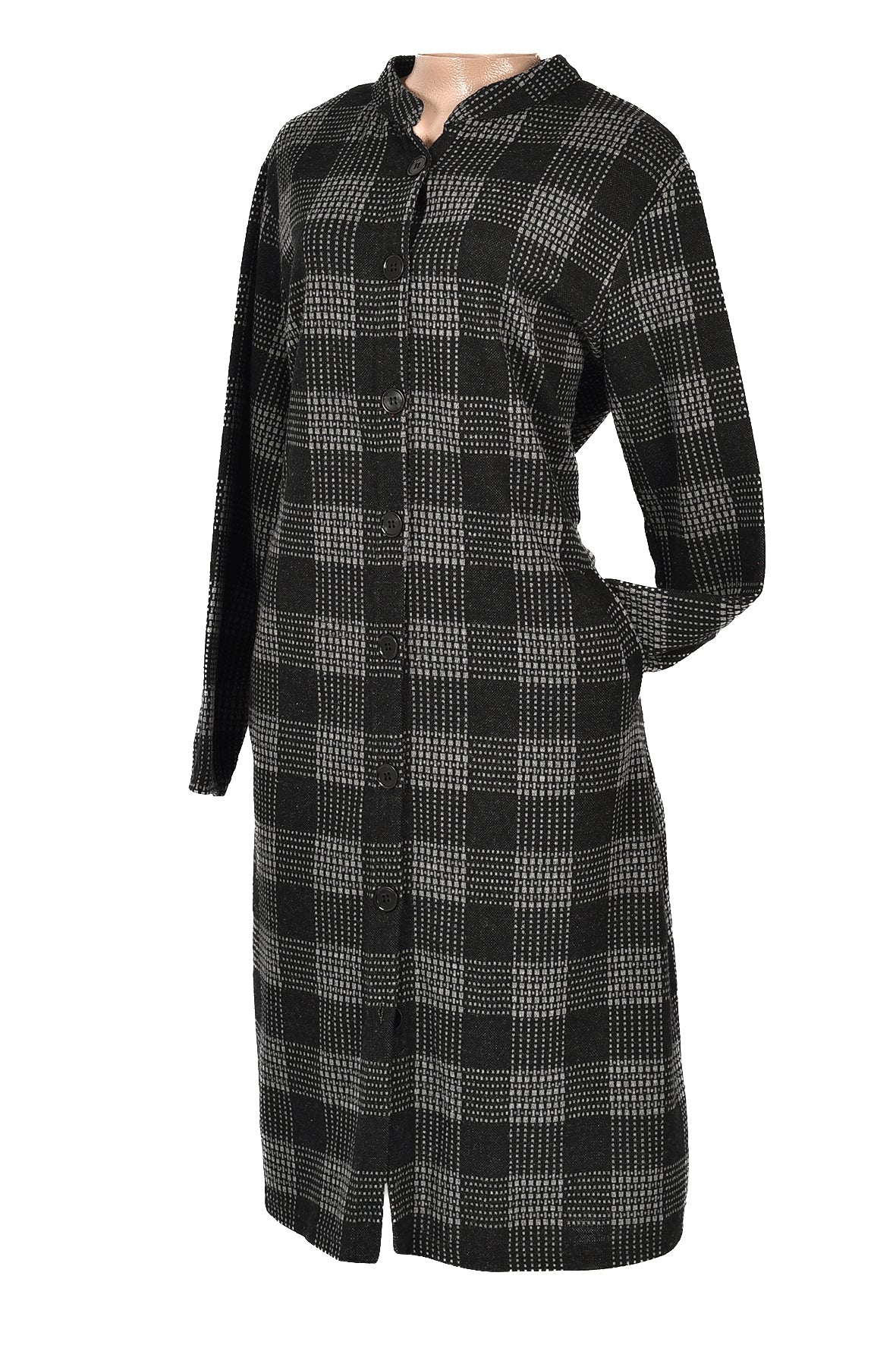 3/4 length checked winter dress - blak