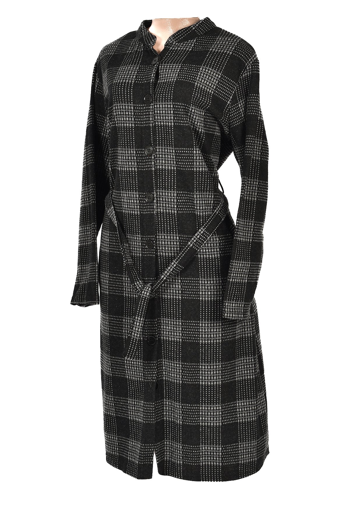 3/4 length checked winter dress - blak