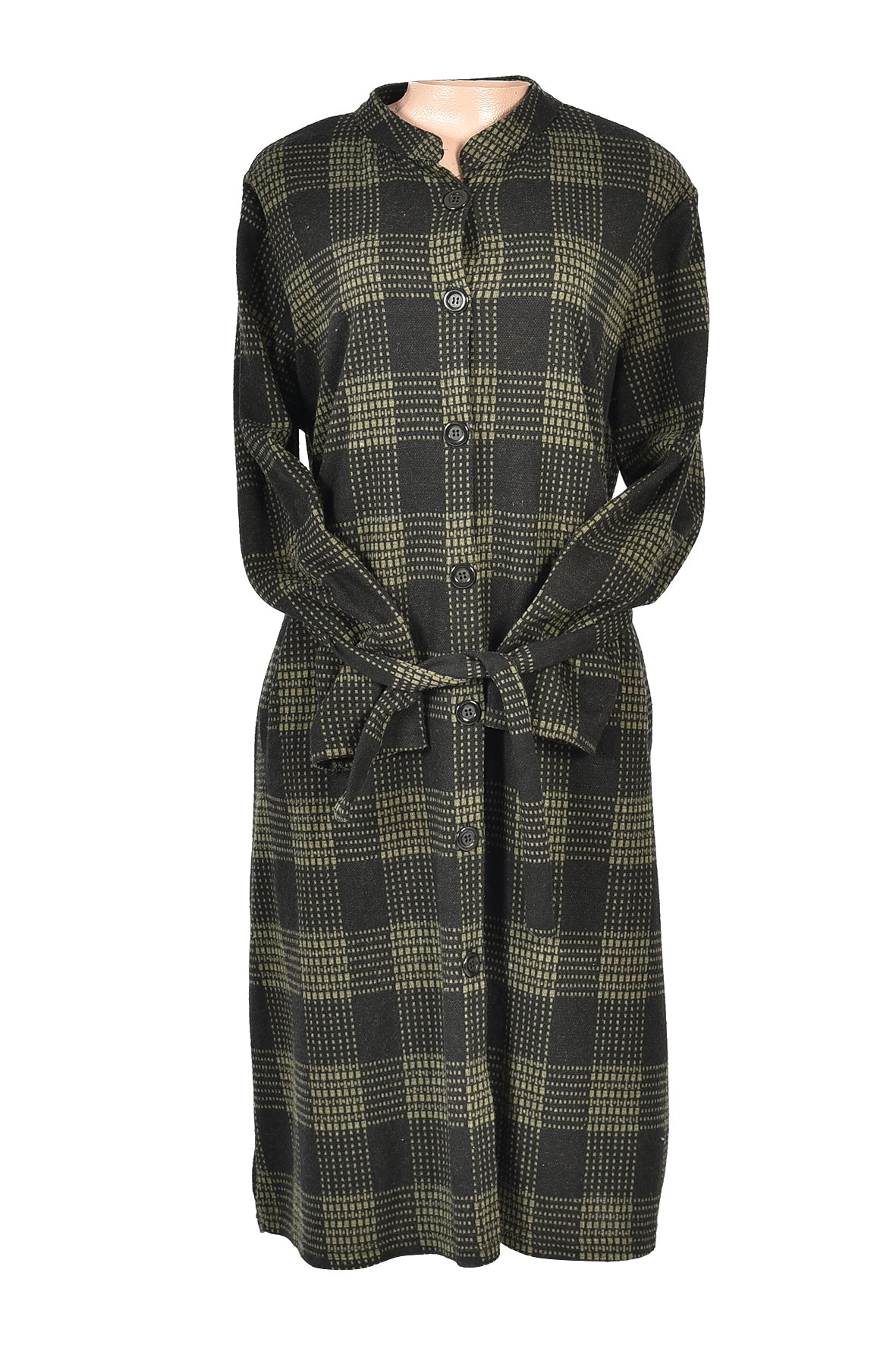 3/4 length checked winter dress -olive