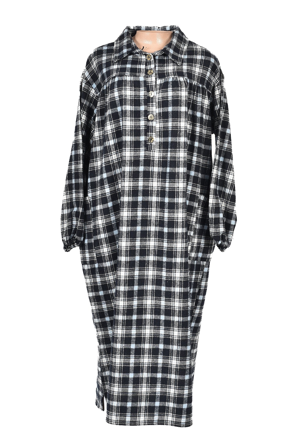 3/4 length checked winter dress - blue