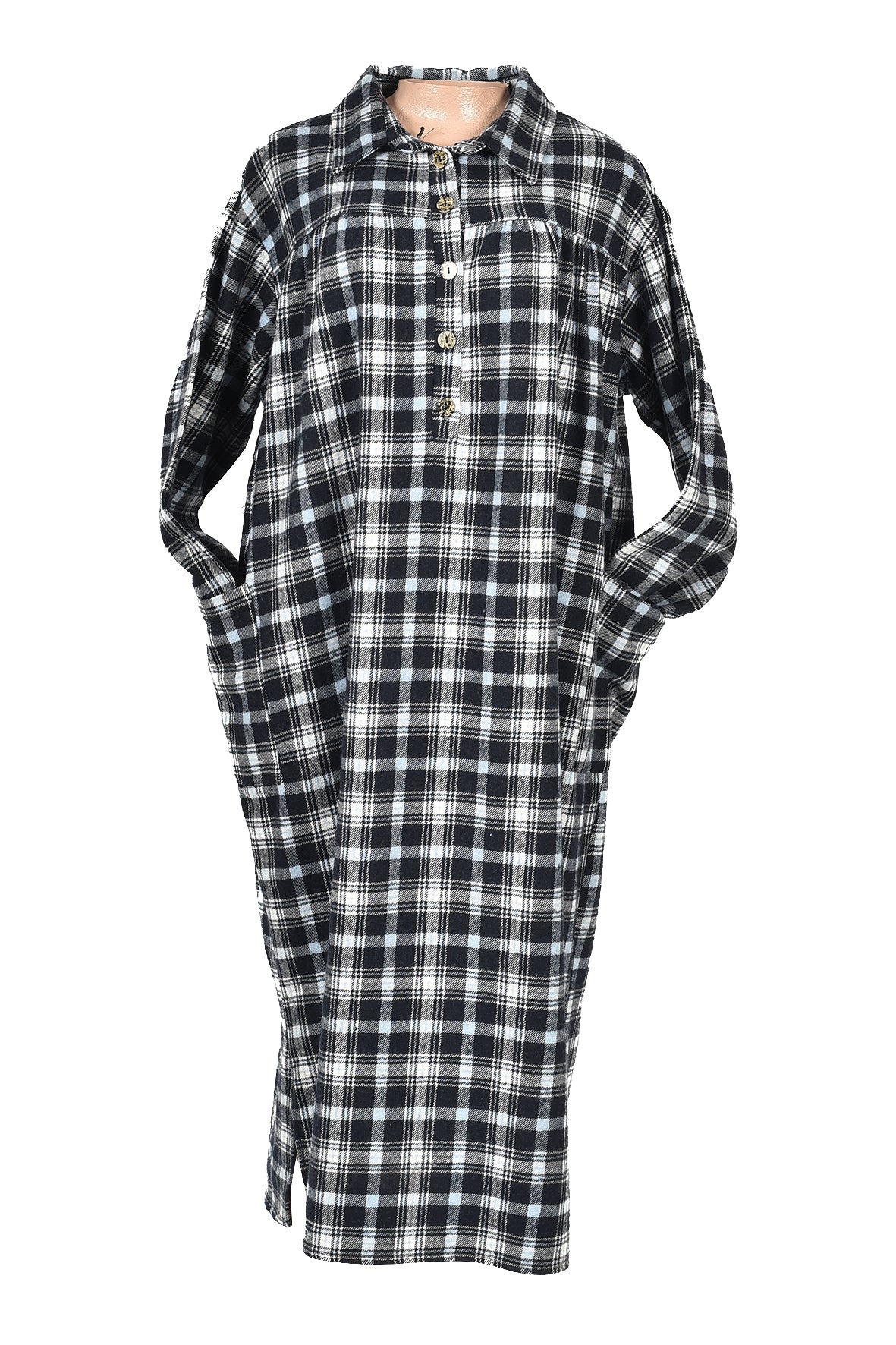 3/4 length checked winter dress - blue
