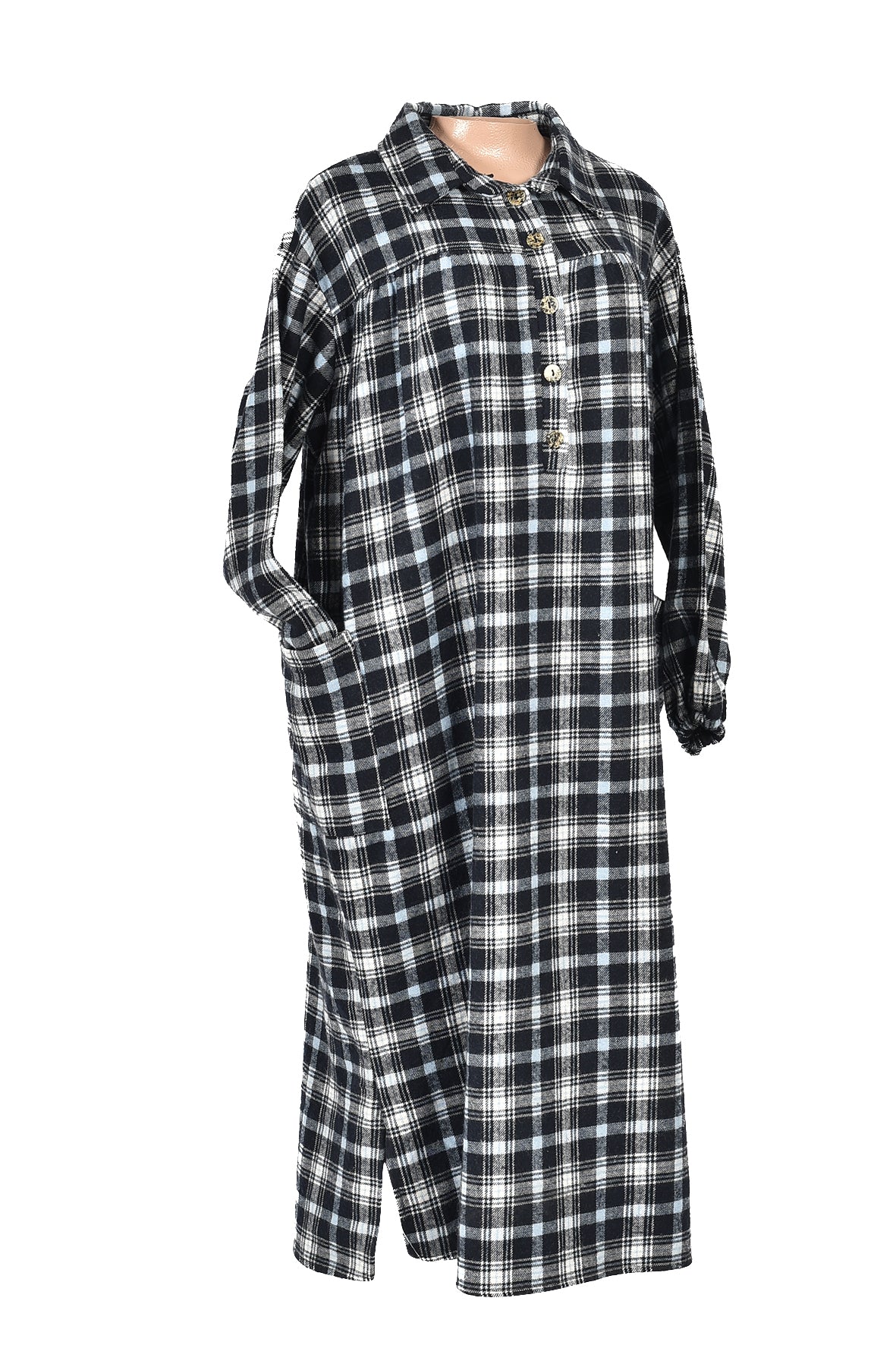 3/4 length checked winter dress - blue