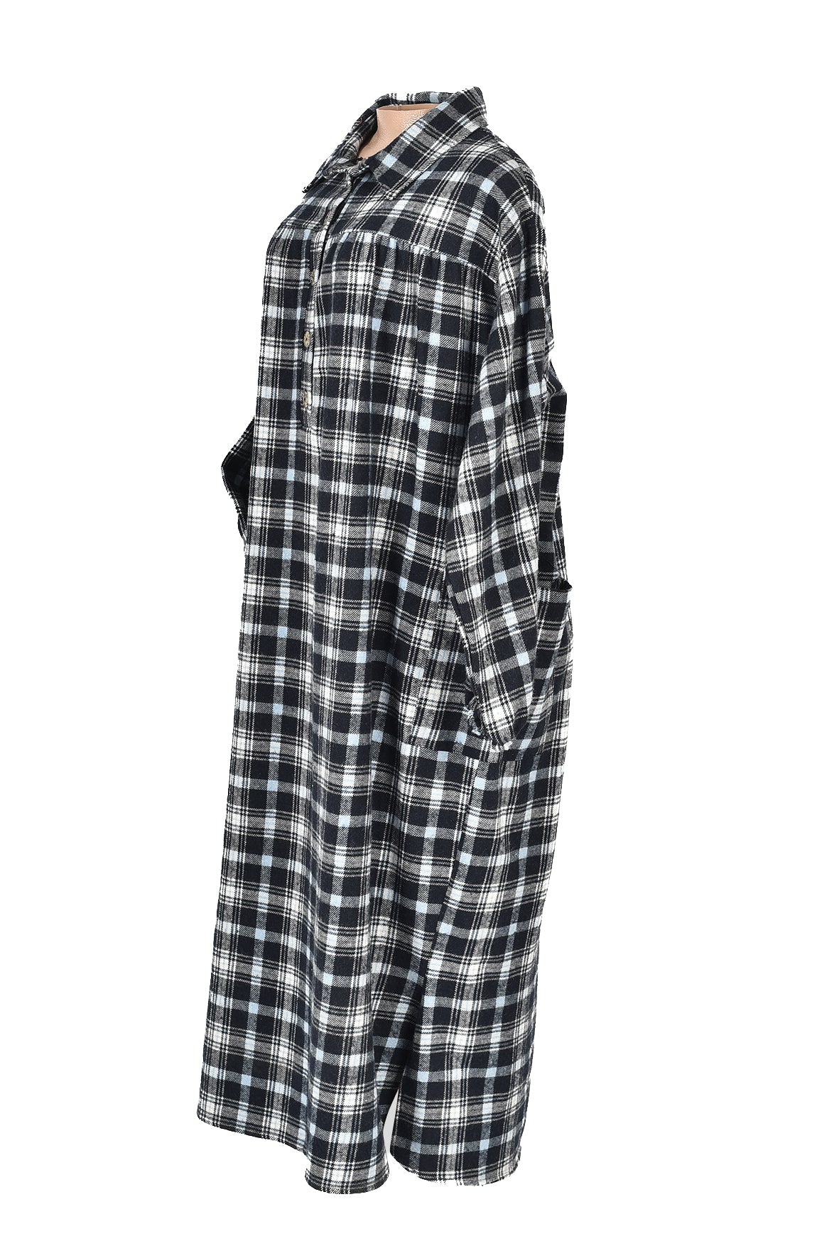 3/4 length checked winter dress - blue