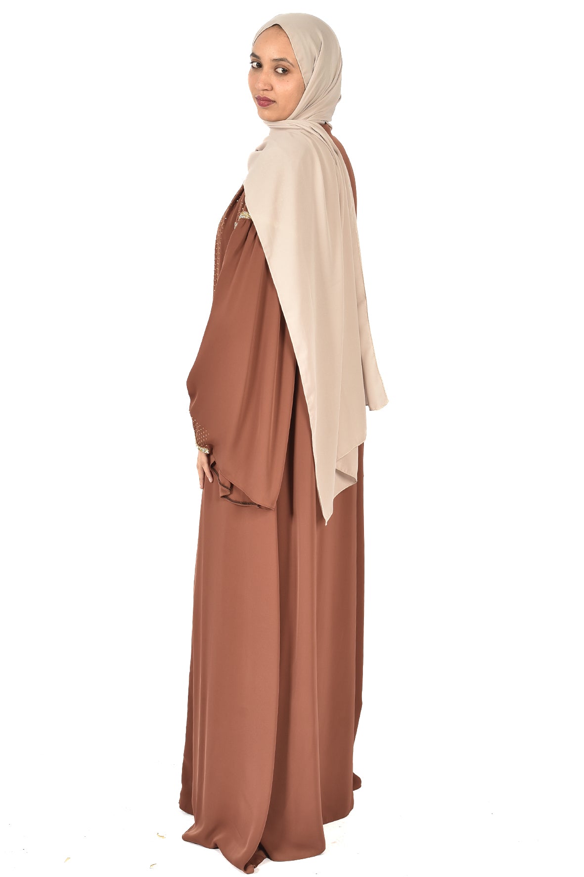 Formal Brown Abaya with Golden Embroidery (ladies abaya )
