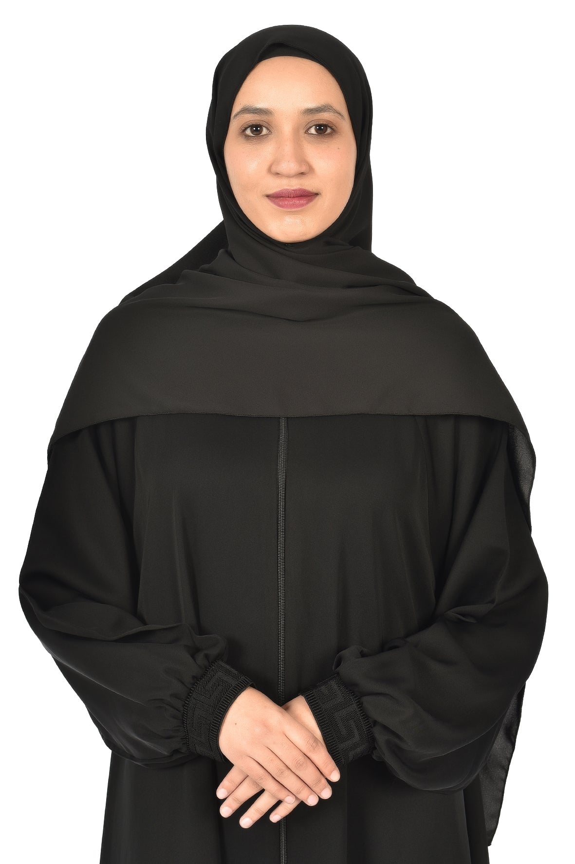 Classic Black Abaya with Elastic Cuffed Sleeves ( ladies abaya )