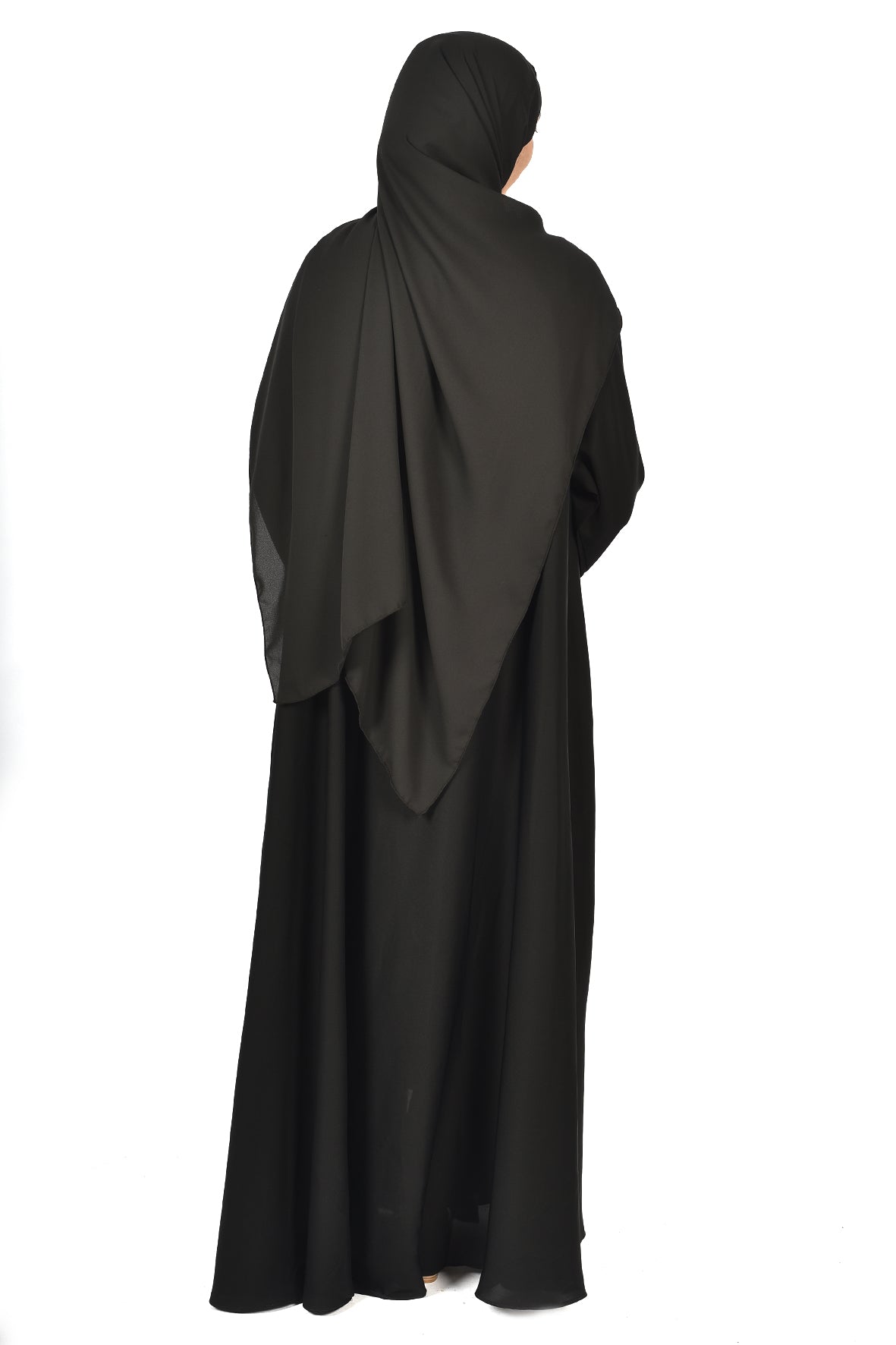 Classic Black Abaya with Elastic Cuffed Sleeves ( ladies abaya )