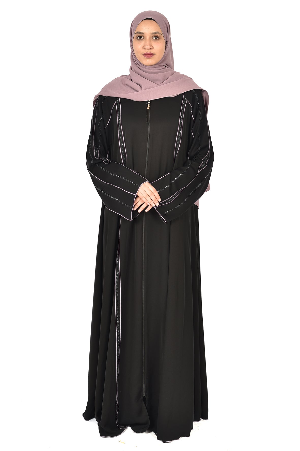 Black Abaya with Shimmering Embroidered Lines ( ladies abaya )
