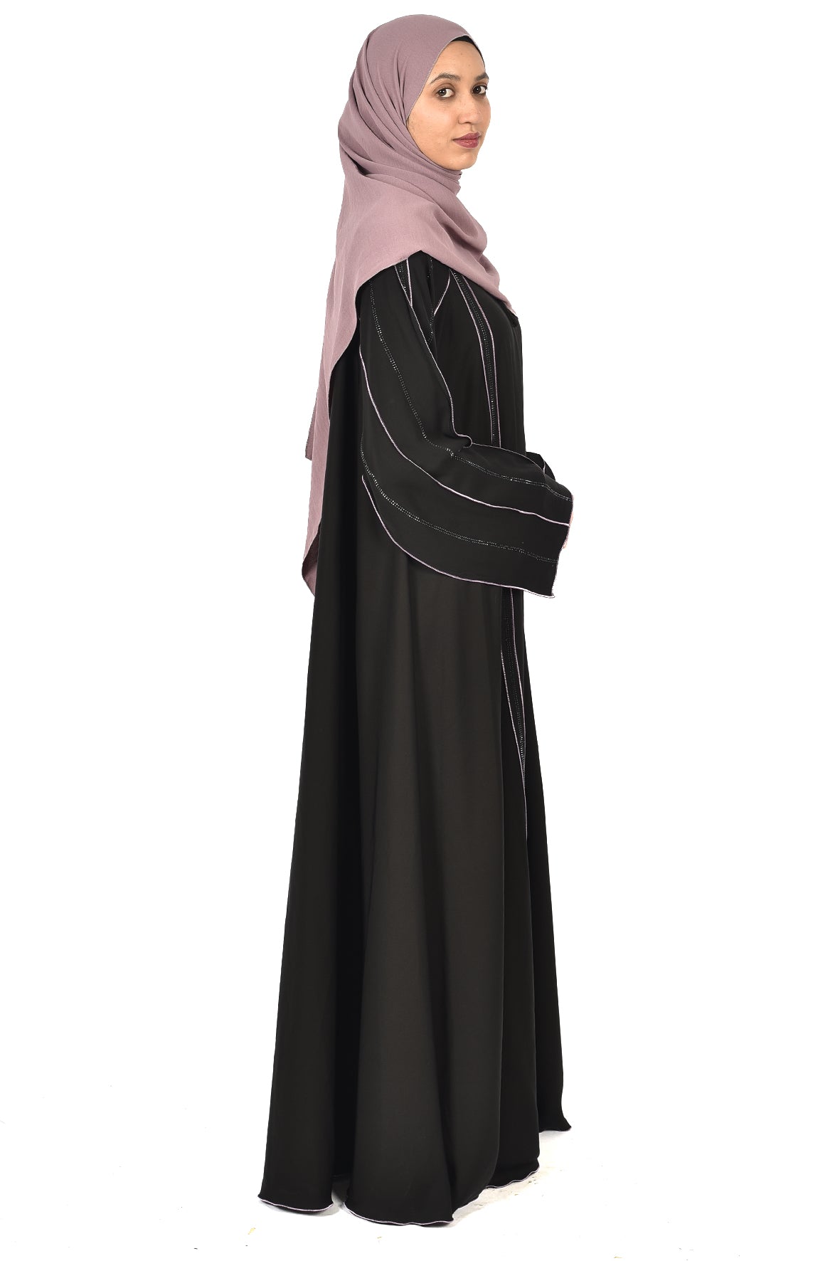 Black Abaya with Shimmering Embroidered Lines ( ladies abaya )
