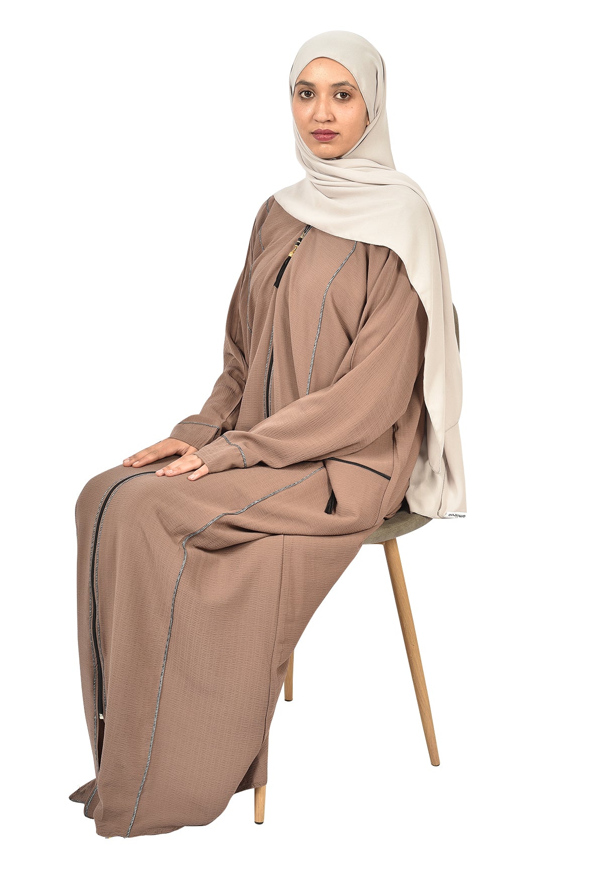 Light Mocha Abaya with Elegant Silver Embroidery ( ladies abaya )
