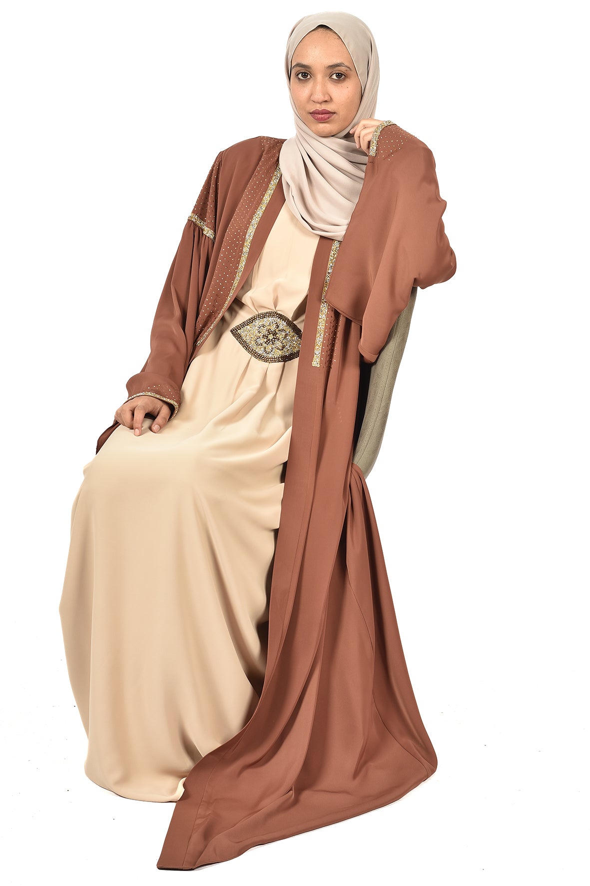 Formal Brown Abaya with Golden Embroidery (ladies abaya )