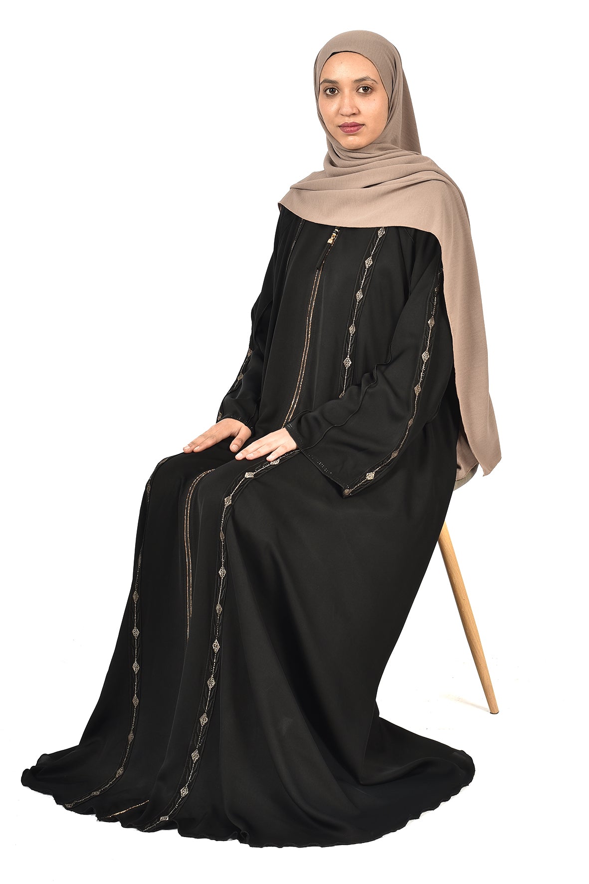 Black Abaya with Classic Golden Embroidery ladies abaya